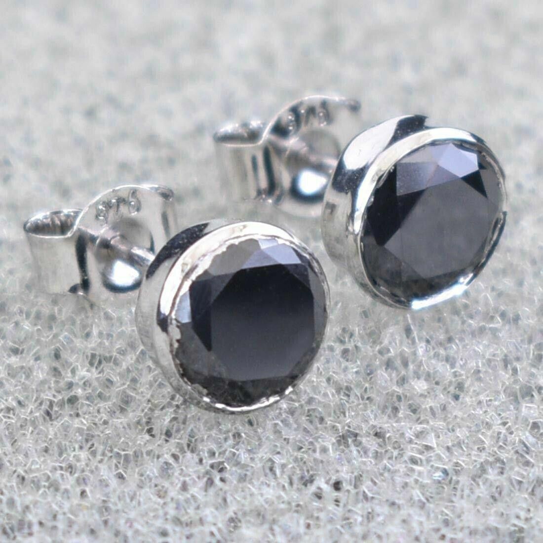 Handmade Black Diamond Bezel Set Sterling Solitaire Studs 3.10 Cts Size ONE SIZE - 4 Thumbnail