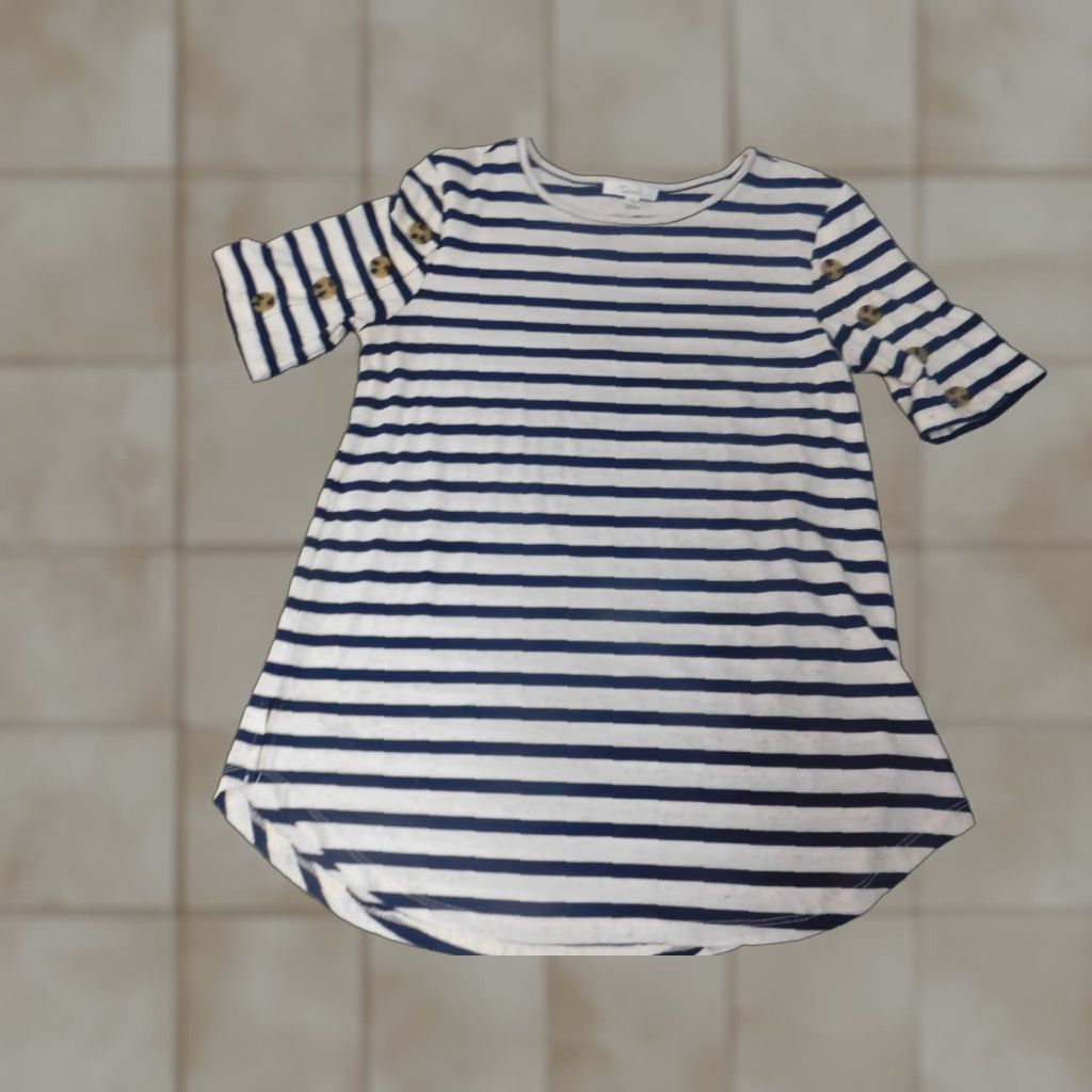 Vintage 89th & Madison Womens Blouse Short Sleeve Crew Neck Pullover Blue Striped S Small Regular Stretch Button Casual Vintage: No Size S / US 4 / IT 40 - 1 Thumbnail