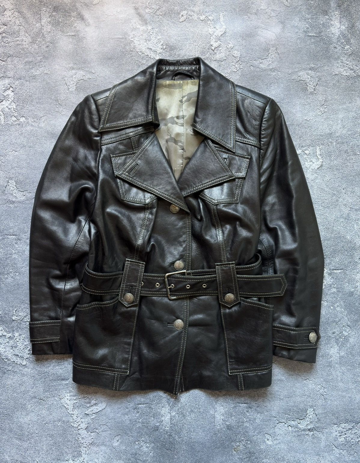 Miss Sixty Crazy Vintage 00s MISS SIXTY Y2K Belted Leather Jacket Size XL / US 12-14 / IT 48-50 - 1 Thumbnail