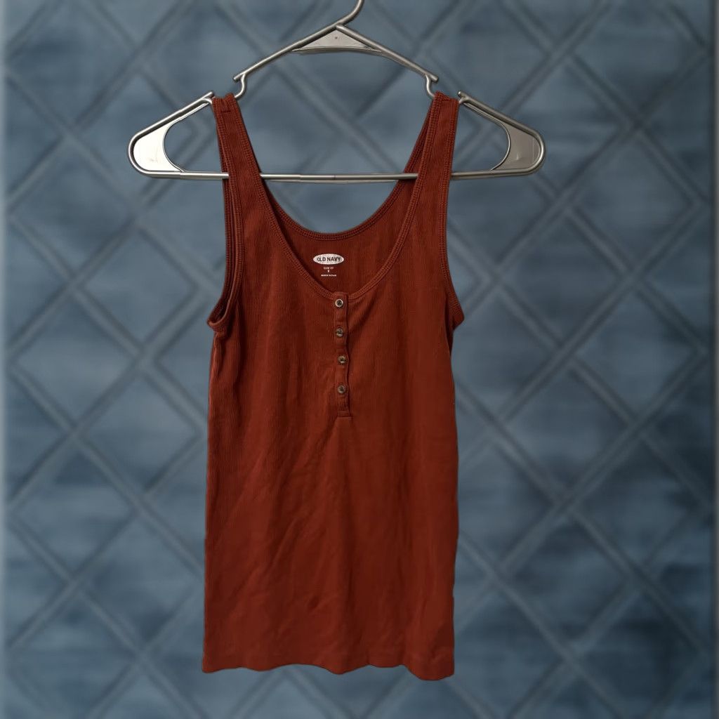 Old Navy Tank Top Henley Round Neck Cotton Slim S Orange Women Shirt (Size Small)