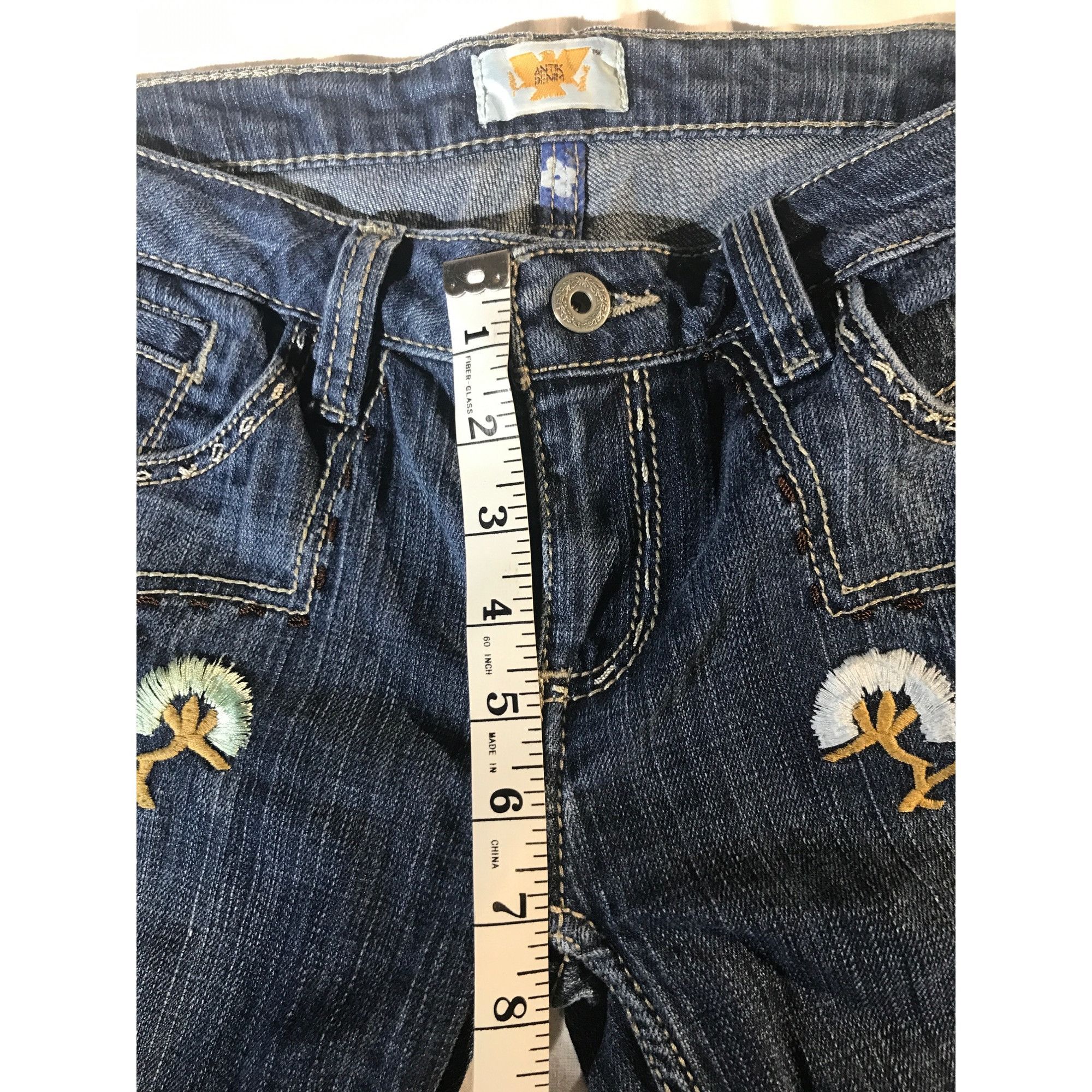 Antik Denim Antik Denim Womens Embroidered Bird Leather Patch Blue Jeans Size 29" - 7 Thumbnail