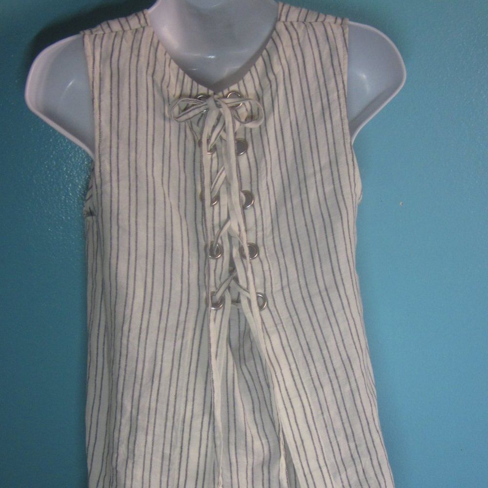 Theory Theory Womens Striped Lace Up Back Linen Tank Size Petite Small Size XS / US 0-2 / IT 36-38 - 11 Thumbnail