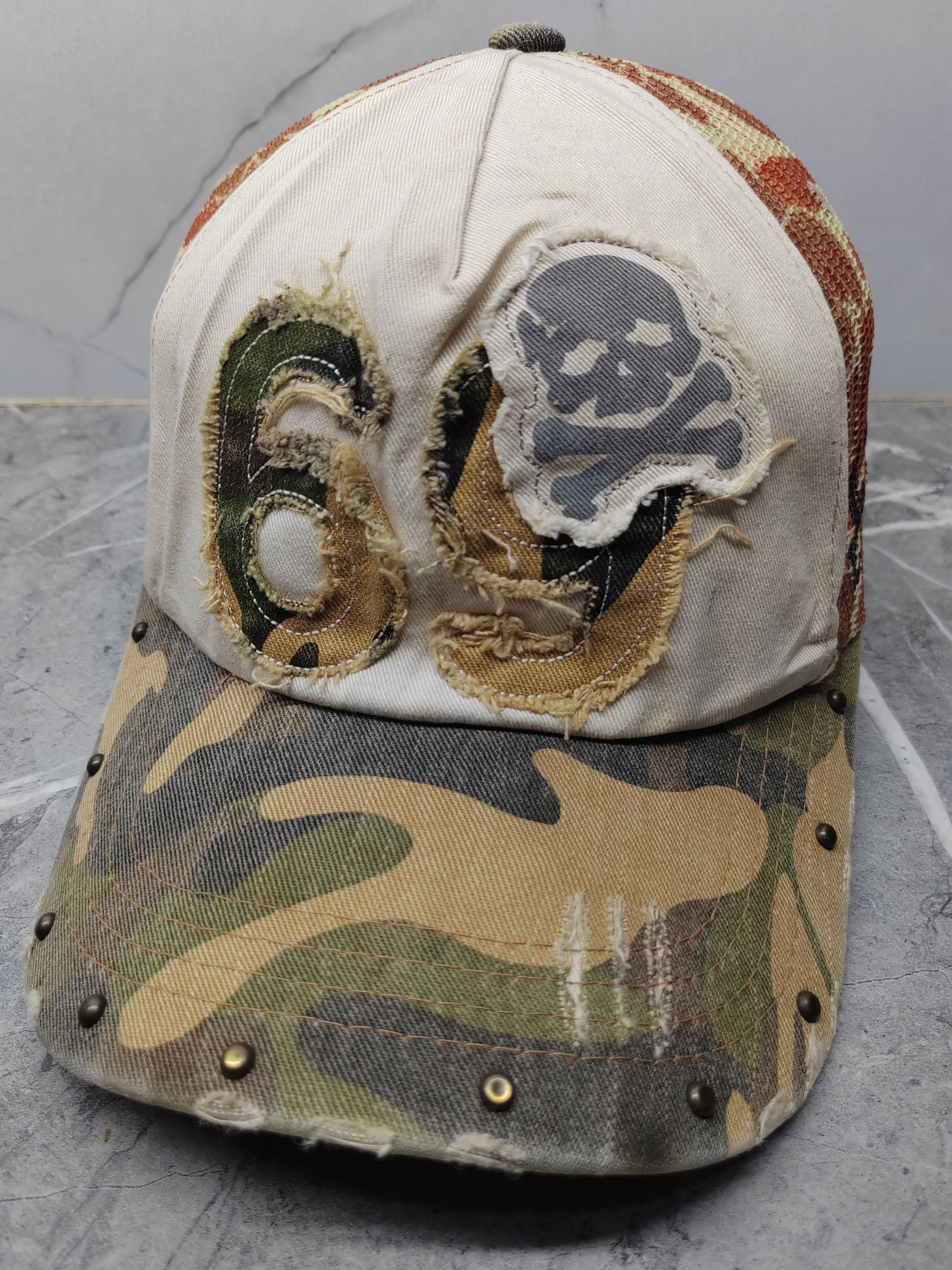 image of Skulls Camo Distressed Style Trucker Hat Cap in Mix, Men's