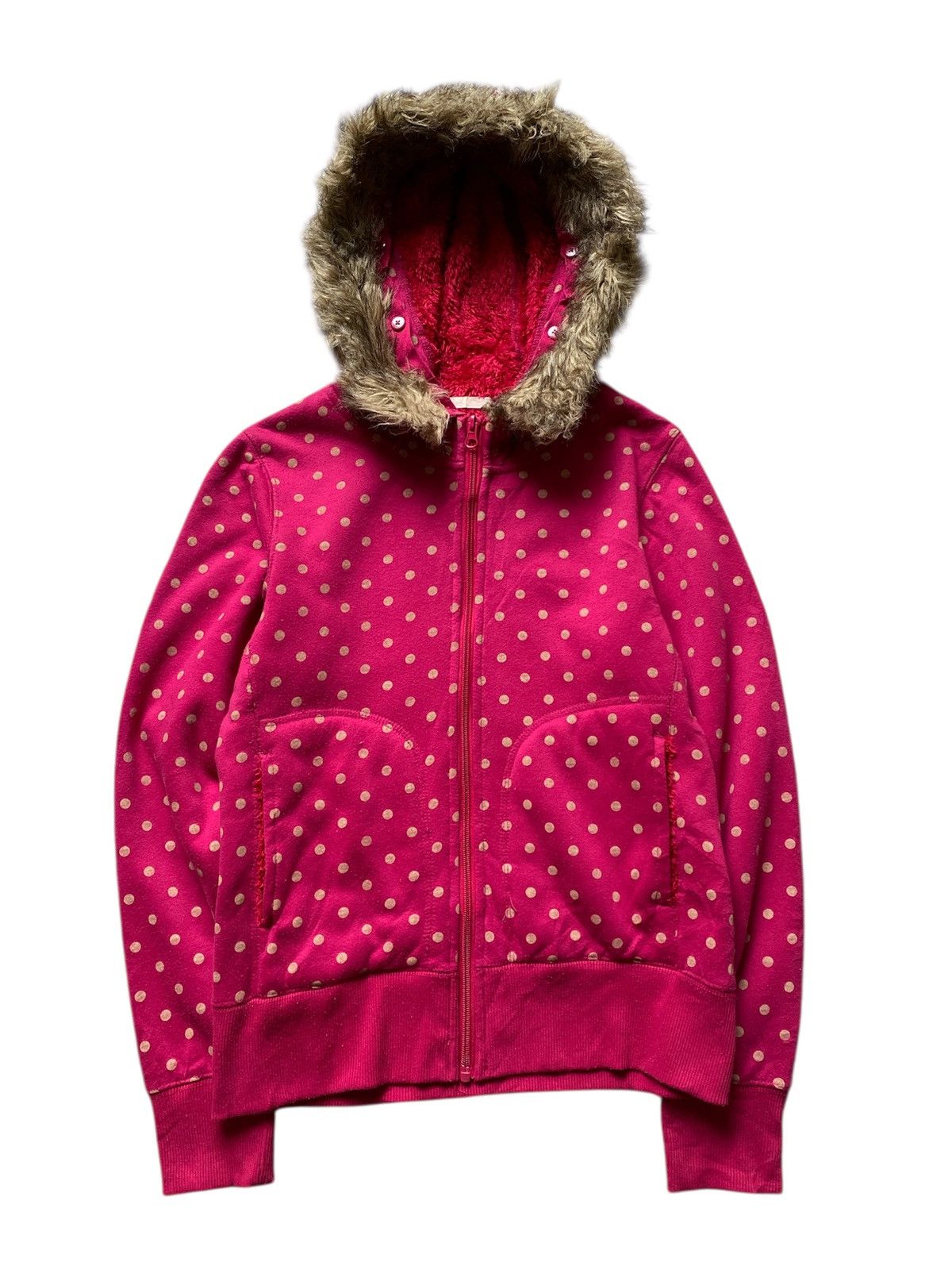 Japanese Brand Polkadot Faux Fur Design Hoodie