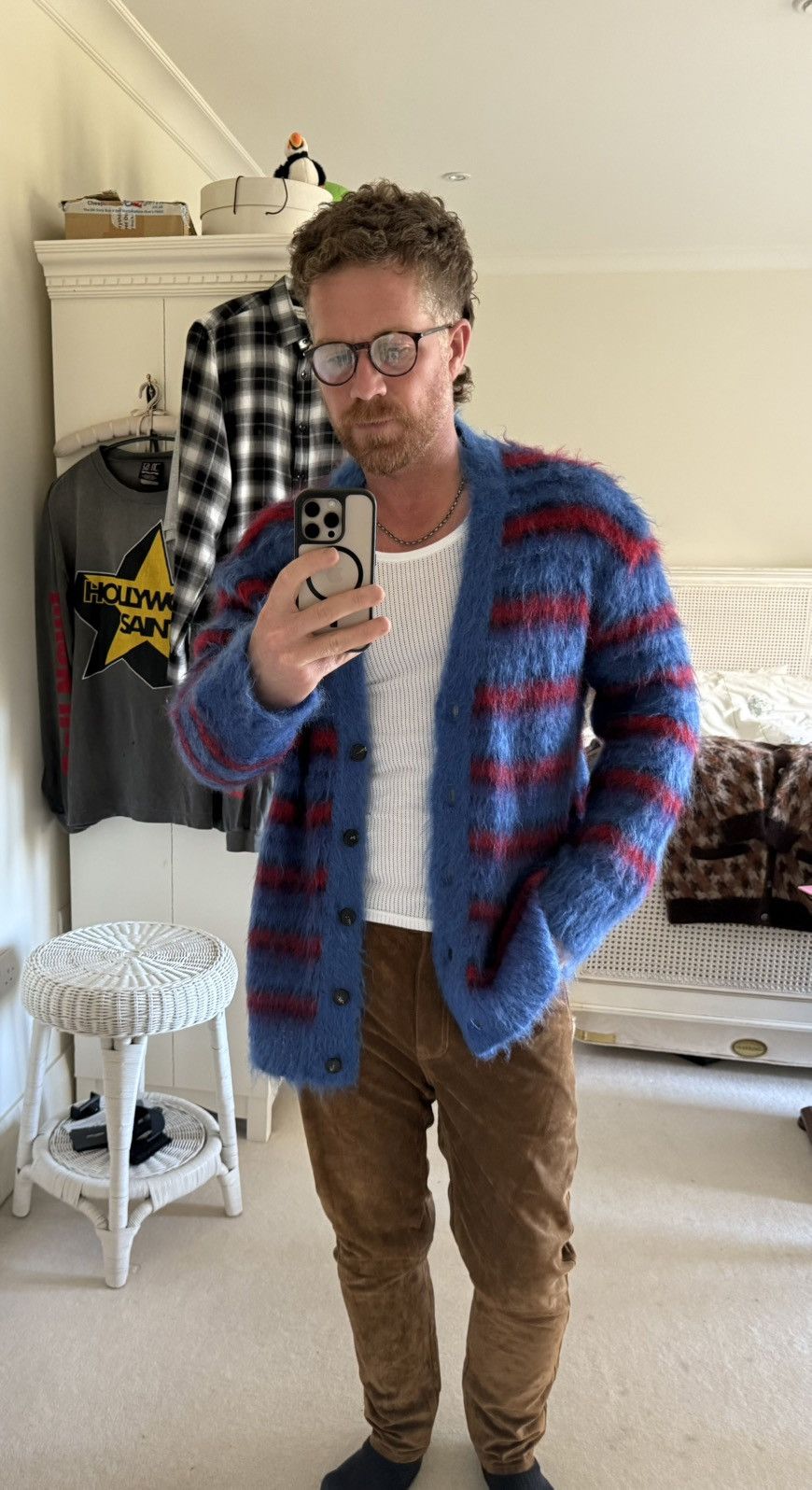 Marni FW19 Marni most wanted blue red cardigan Harry Styles M XL Size US M / EU 48-50 / 2 - 2 Thumbnail
