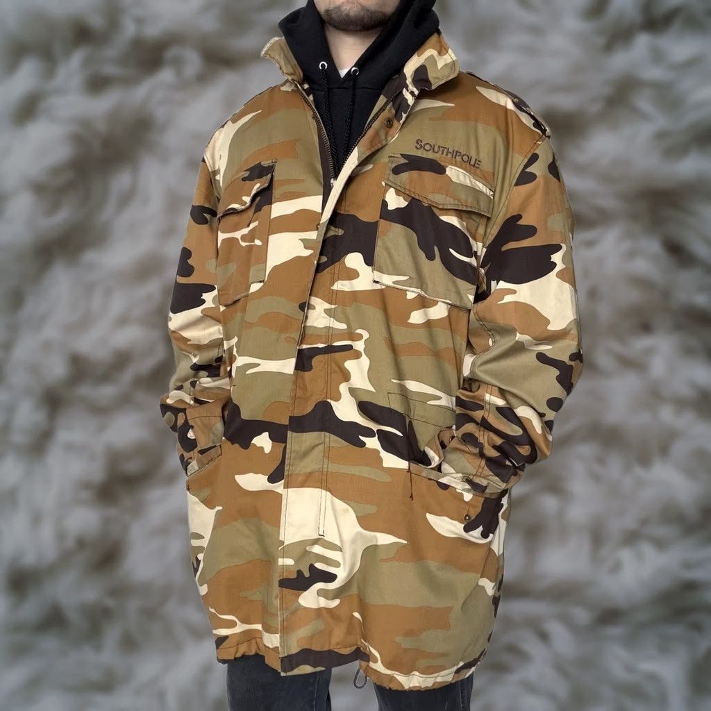 Southpole VINTAGE Southpole Parka Coat Mens XL Brown Canvas Quilted Lined Outdoor Army Camouflage Padded Zip Size US XL / EU 56 / 4 - 1 Thumbnail
