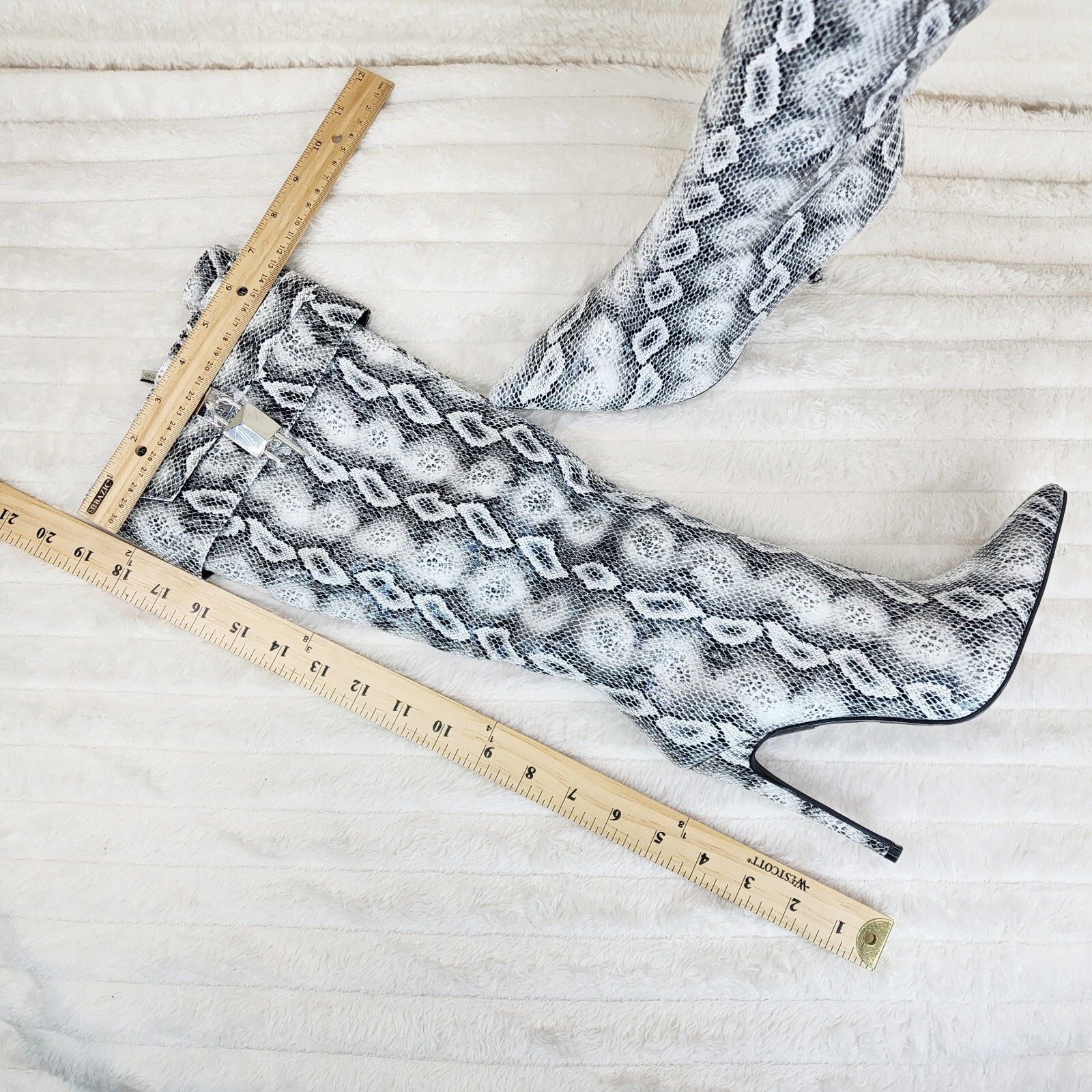 Other Pearl Snake Print High Heel Knee Boots Pad Lock Brand New (U Size US 11 / IT 41 - 7 Thumbnail