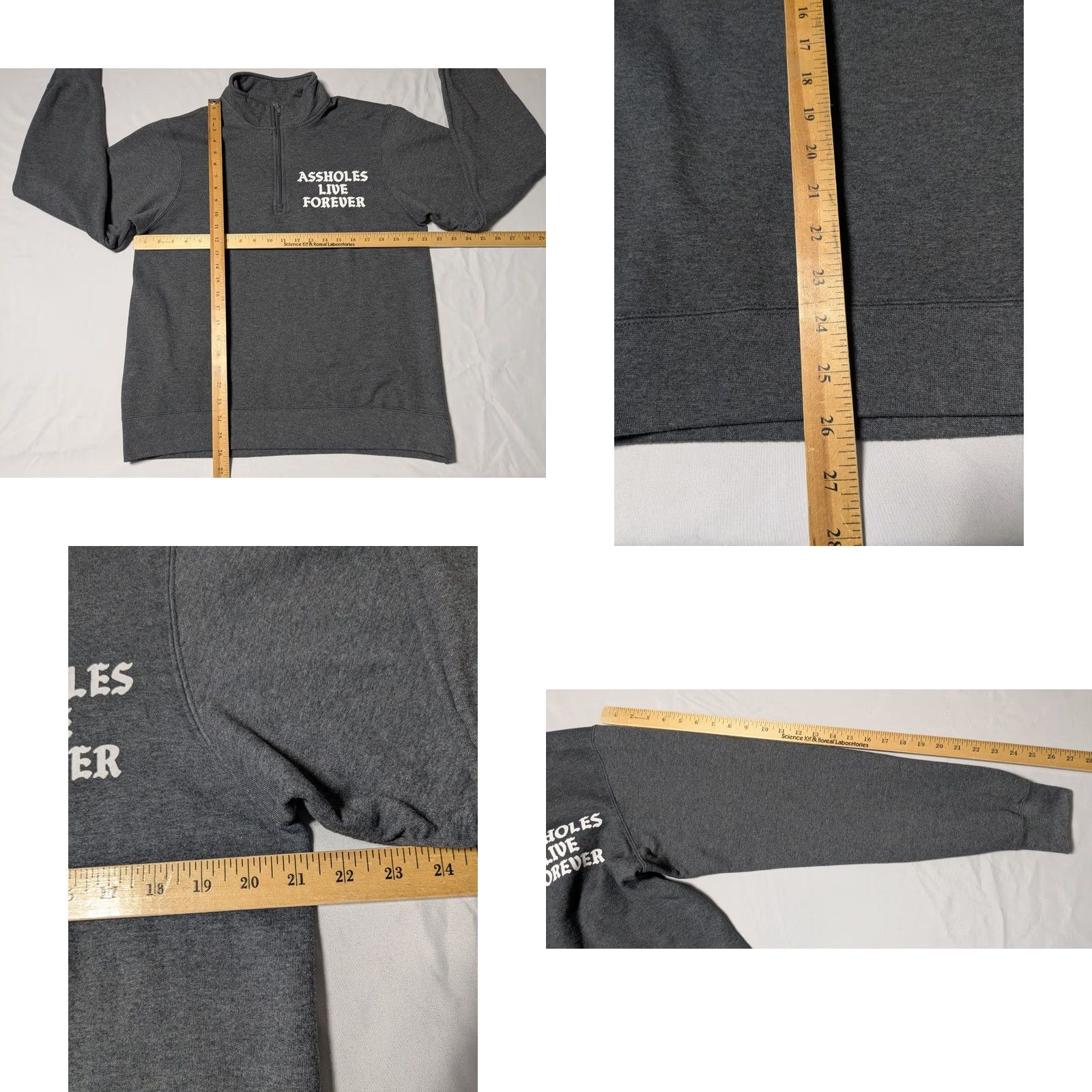 Olive A44880HOLES LIVE FOREVER Men Medium Gray Double-sided 1/4 Zip Pullover Sweatshirt Size US M / EU 48-50 / 2 - 8 Thumbnail