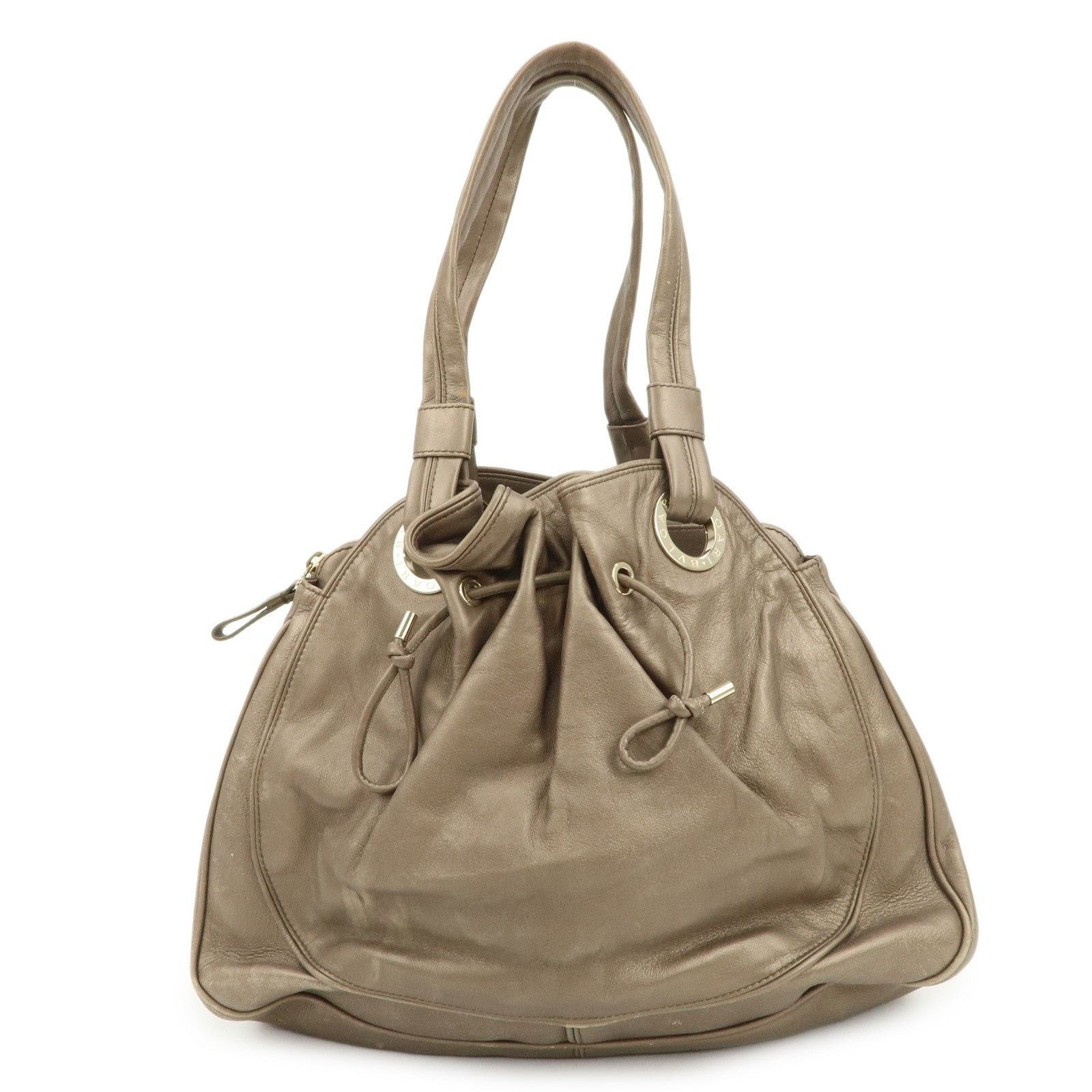 Bvlgari Bvlgari Drawstring Leather Shoulder Bag Tan Size ONE SIZE - 1 Thumbnail