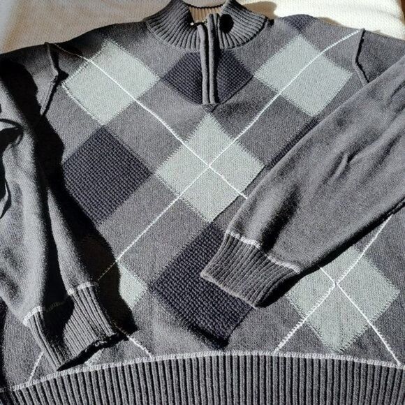 BKE BKE Argyle Grey Print Standard Fit 1/4 Zip LS Pullover Sz XL Size US XL / EU 56 / 4 - 5 Thumbnail