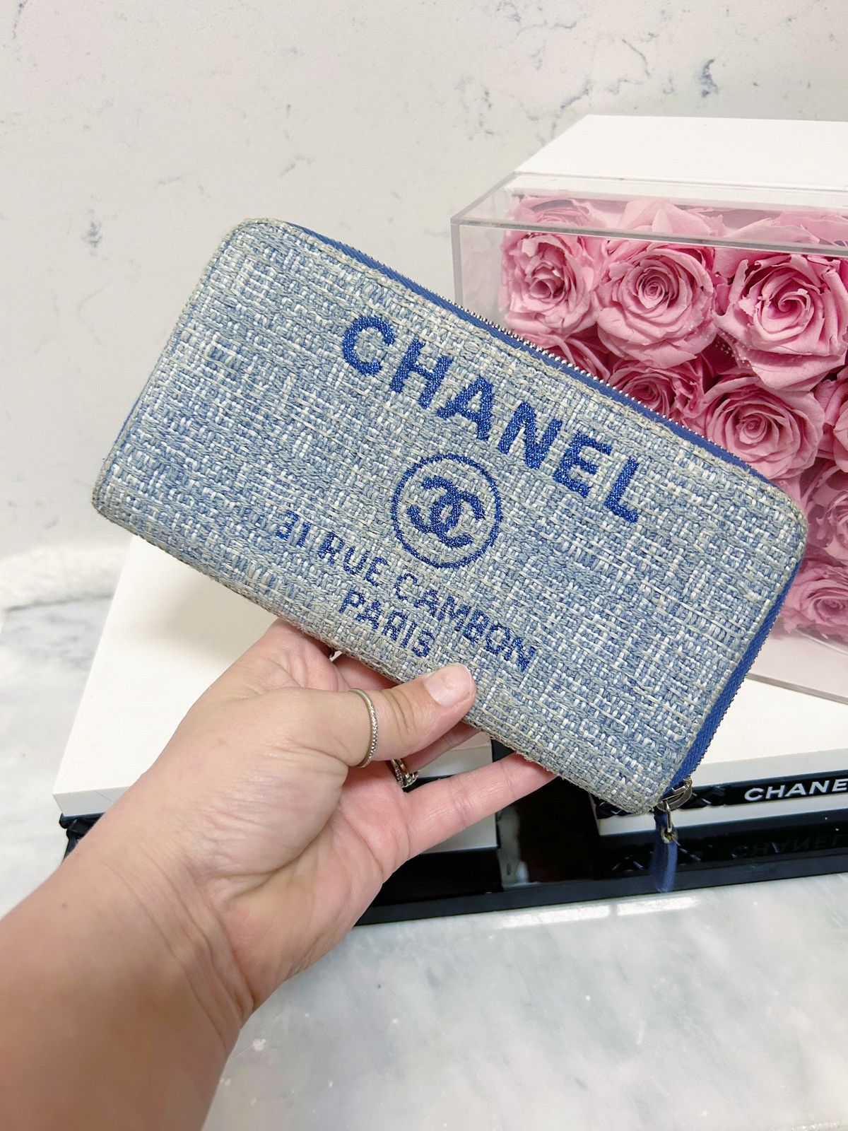 Chanel Authentic Chanel Light Blue Deauville Tweed Wallet / Clutch Size ONE SIZE - 3 Thumbnail