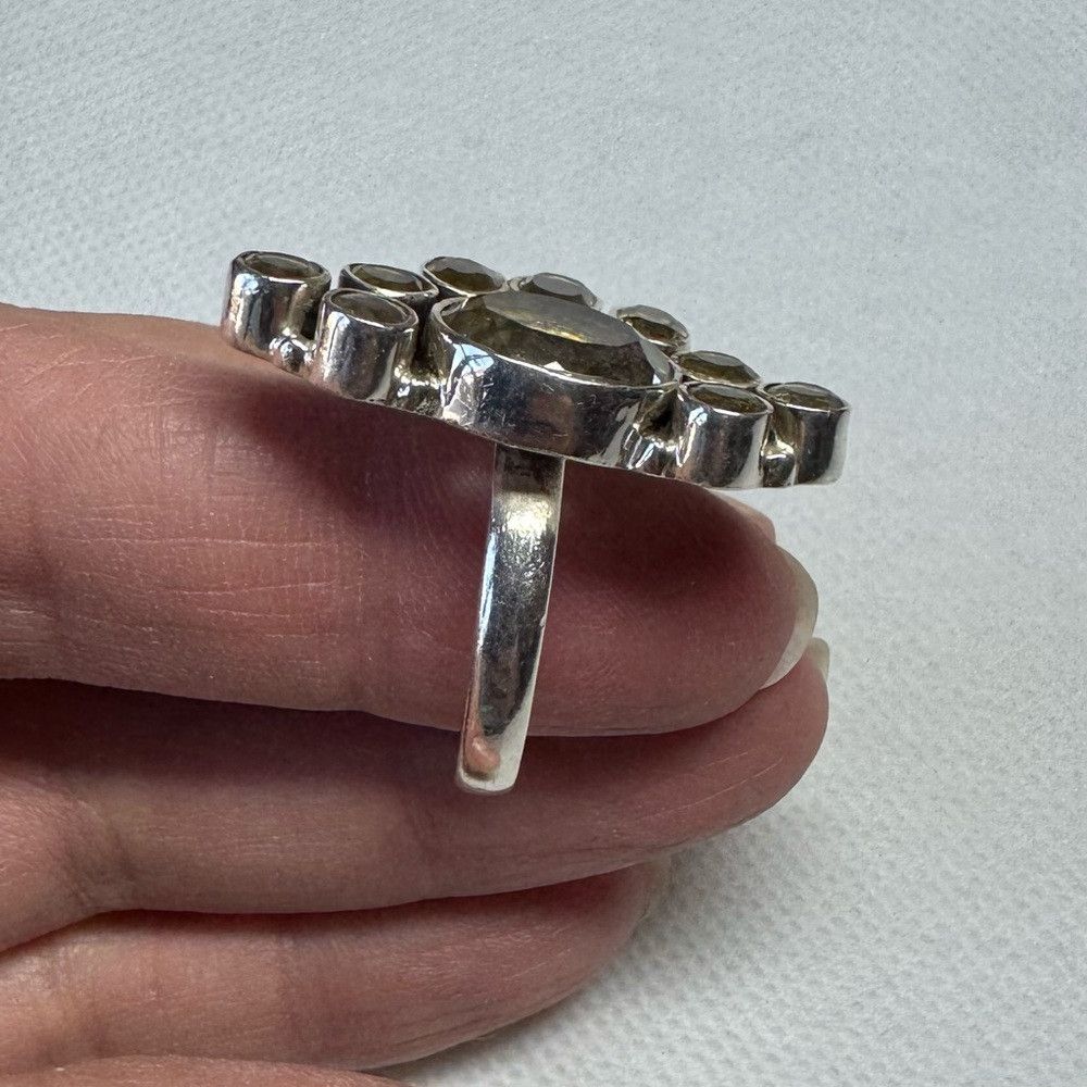 Other VIntage Art Deco Artisan Sterling Silver Ring with Brown St Size ONE SIZE - 6 Thumbnail