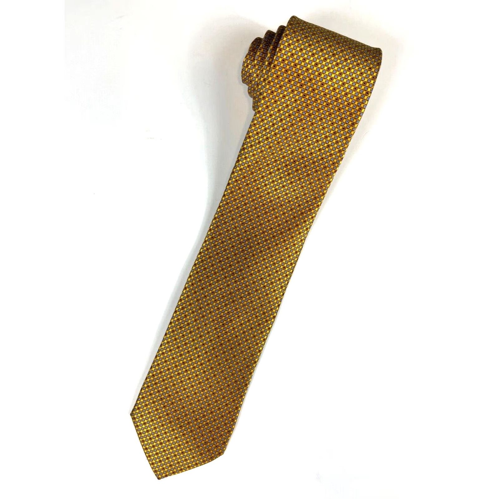 Ermenegildo Zegna Ermenegildo Zegna Tie Geometric 100% Silk Gold Made in Italy Men’s Long 61.25" 3.25" Classic Width Size ONE SIZE - 2 Thumbnail