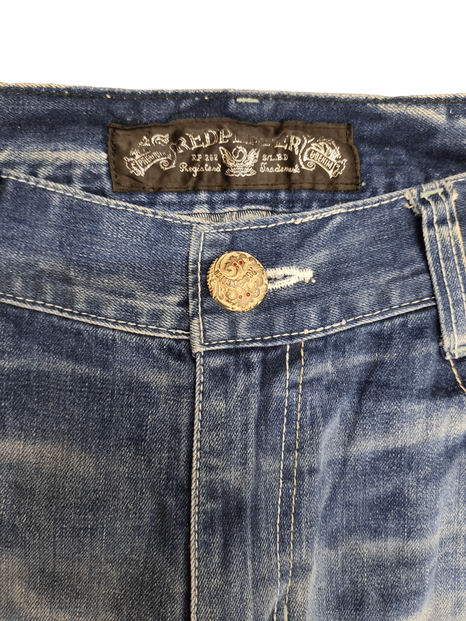 Vintage Red Pepper Wing & UK Flag Embroidered Denim Ed Hardy Y2k Size US 34 / EU 50 - 17 Thumbnail