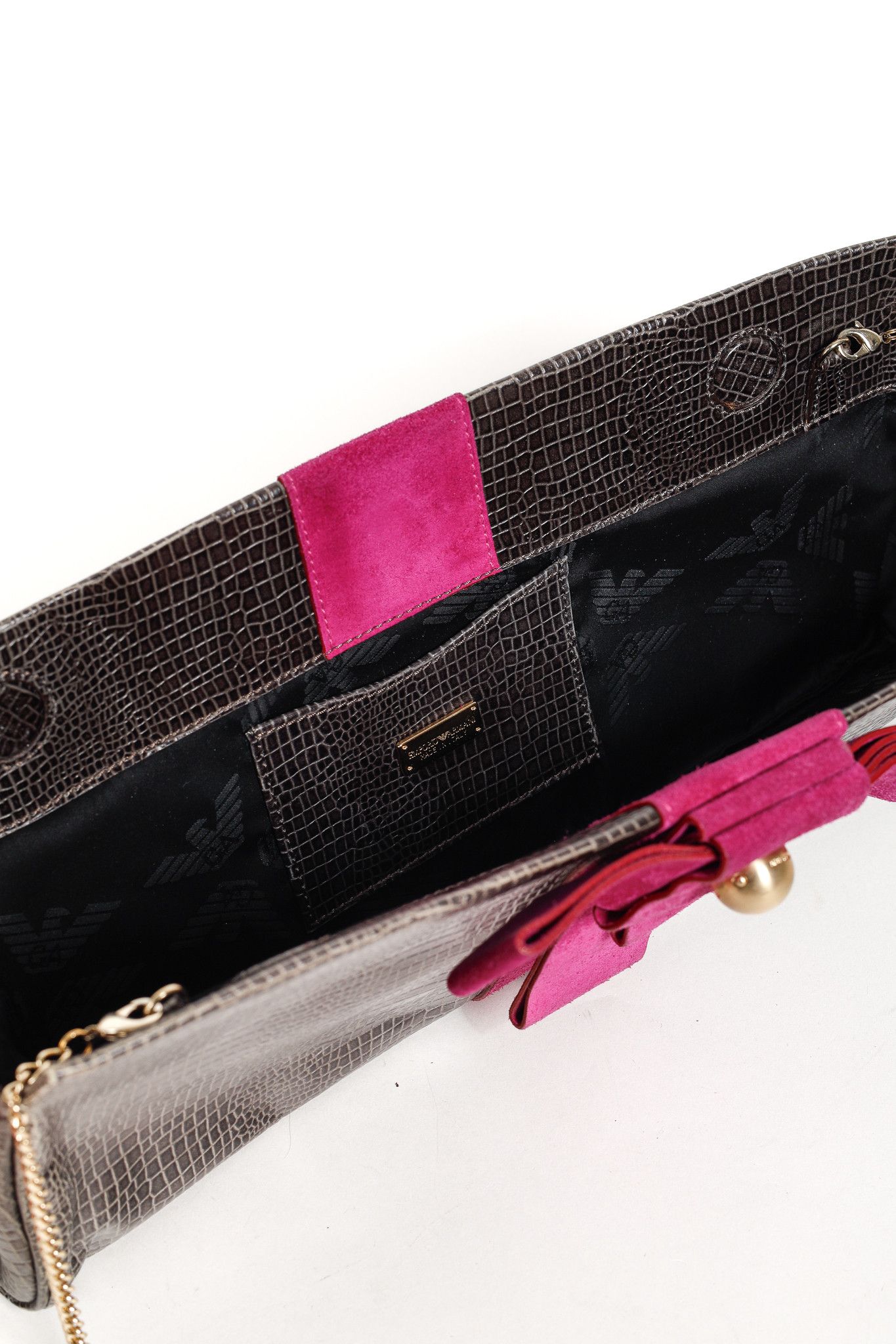 Emporio Armani Emporio Armani Croc-Embossed Leather Purple Suede-Bow Bag Size ONE SIZE - 10 Thumbnail