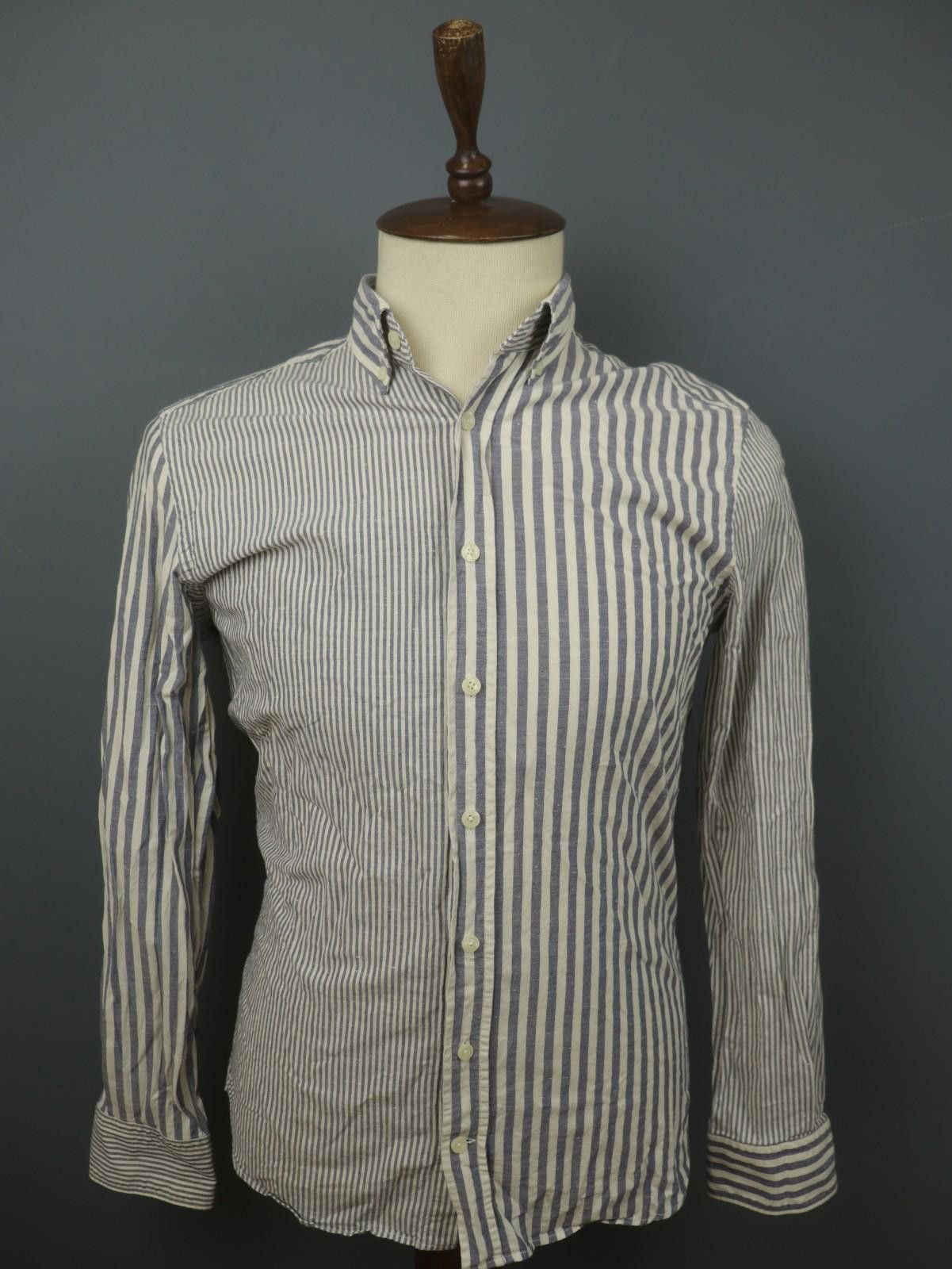 Designer Hackett London White Blue Collared Button-Up Shirt Size M Size US M / EU 48-50 / 2 - 1 Thumbnail