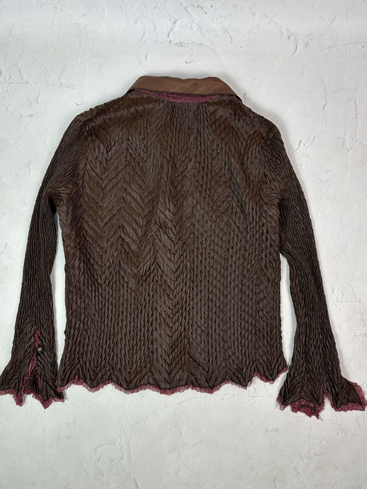 Vintage Vintage Pleated Brown Long Sleeve Shirt Size M / US 6-8 / IT 42-44 - 9 Thumbnail