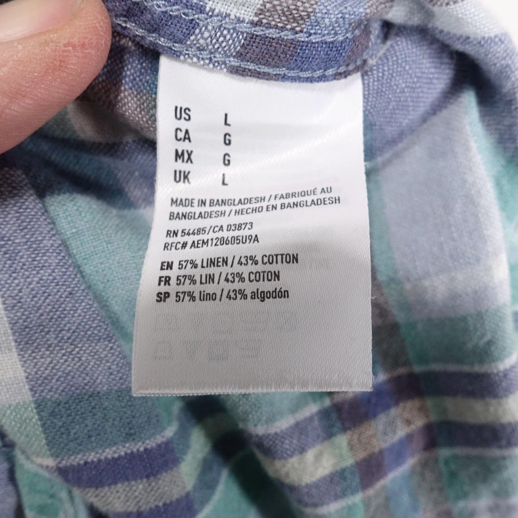 American Eagle Outfitters American Eagle Shirt L Green Plaid Seriously Soft Button Up Linen Classic Fit Size US L / EU 52-54 / 3 - 7 Thumbnail