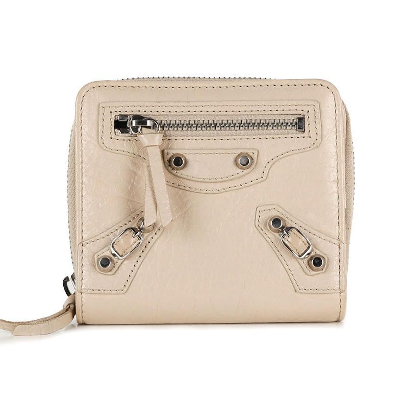 Balenciaga Classic City Studded Zip Wallet White, Women's