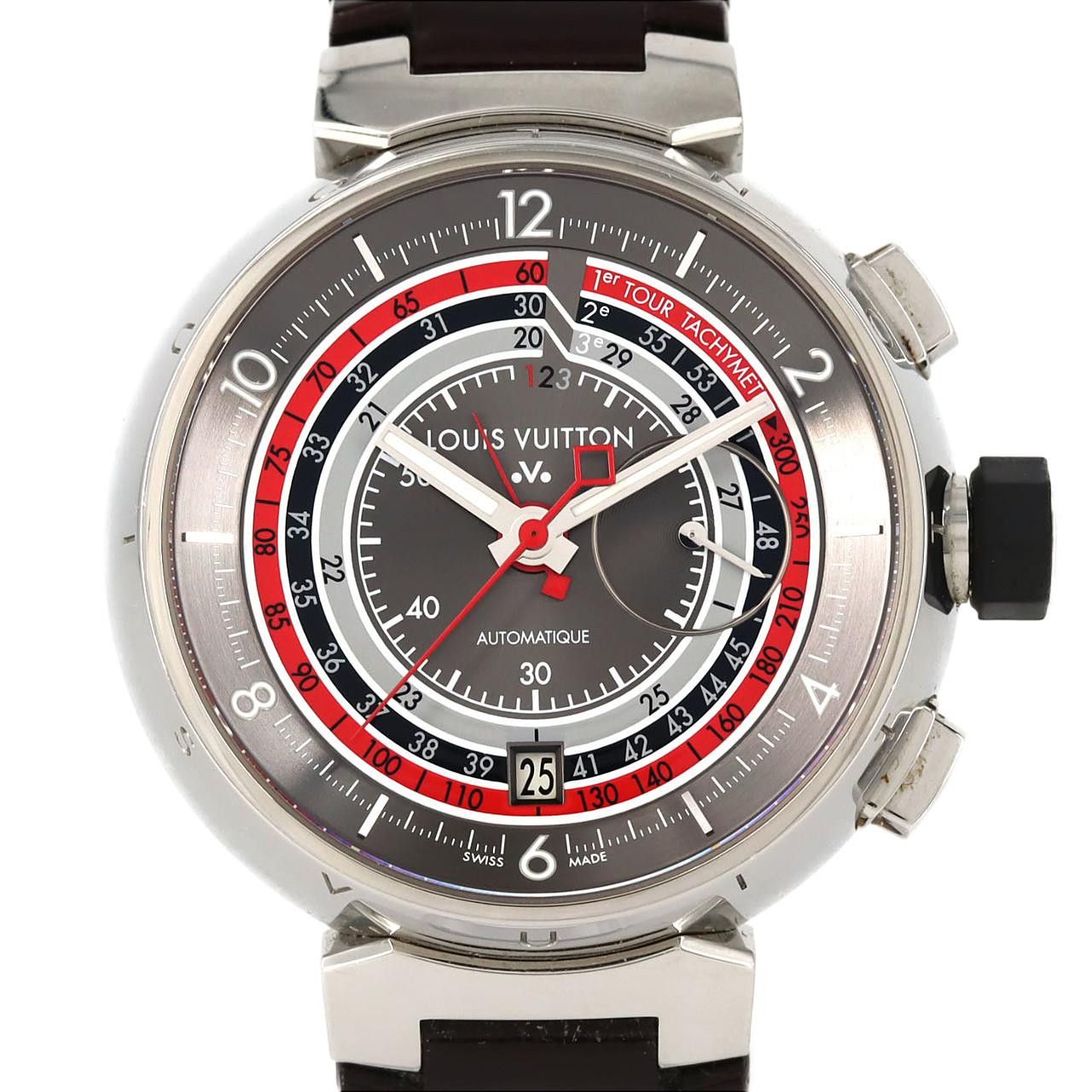 Louis Vuitton Louis Vuitton Louis Vuitton Tambour Chrono Voyage II Stainless Steel Metal Automatic Q102C DUTY FREE for USA Size ONE SIZE - 1 Thumbnail