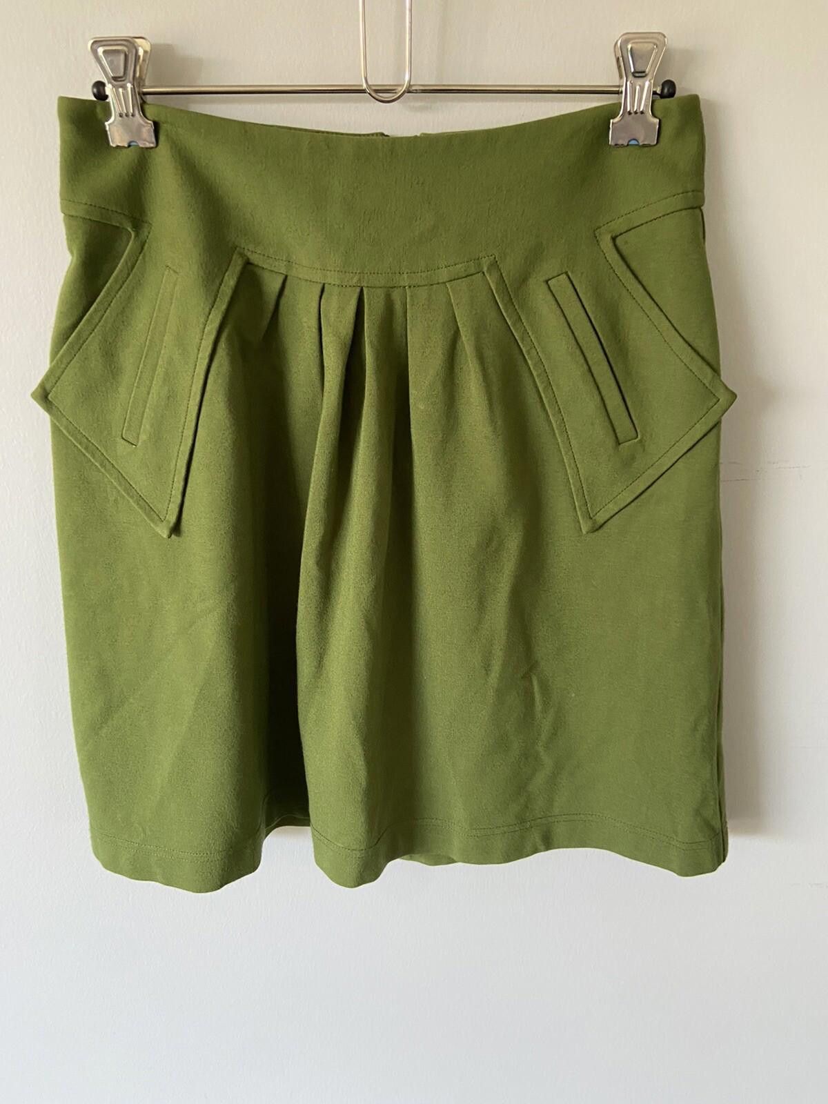 Designer Cue Skirt Green Khaki Corporate Pleated Tulip Skirt - Sz 6 Size 26" / US 2 / IT 38 - 2 Thumbnail