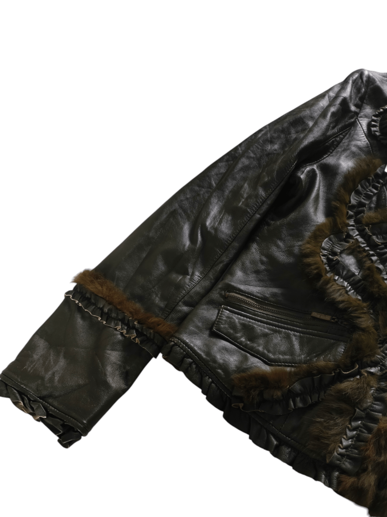 14th Addiction Doho Calf leather Ribbed Grunge vkei gothic fur jacket Size S / US 4 / IT 40 - 5 Thumbnail