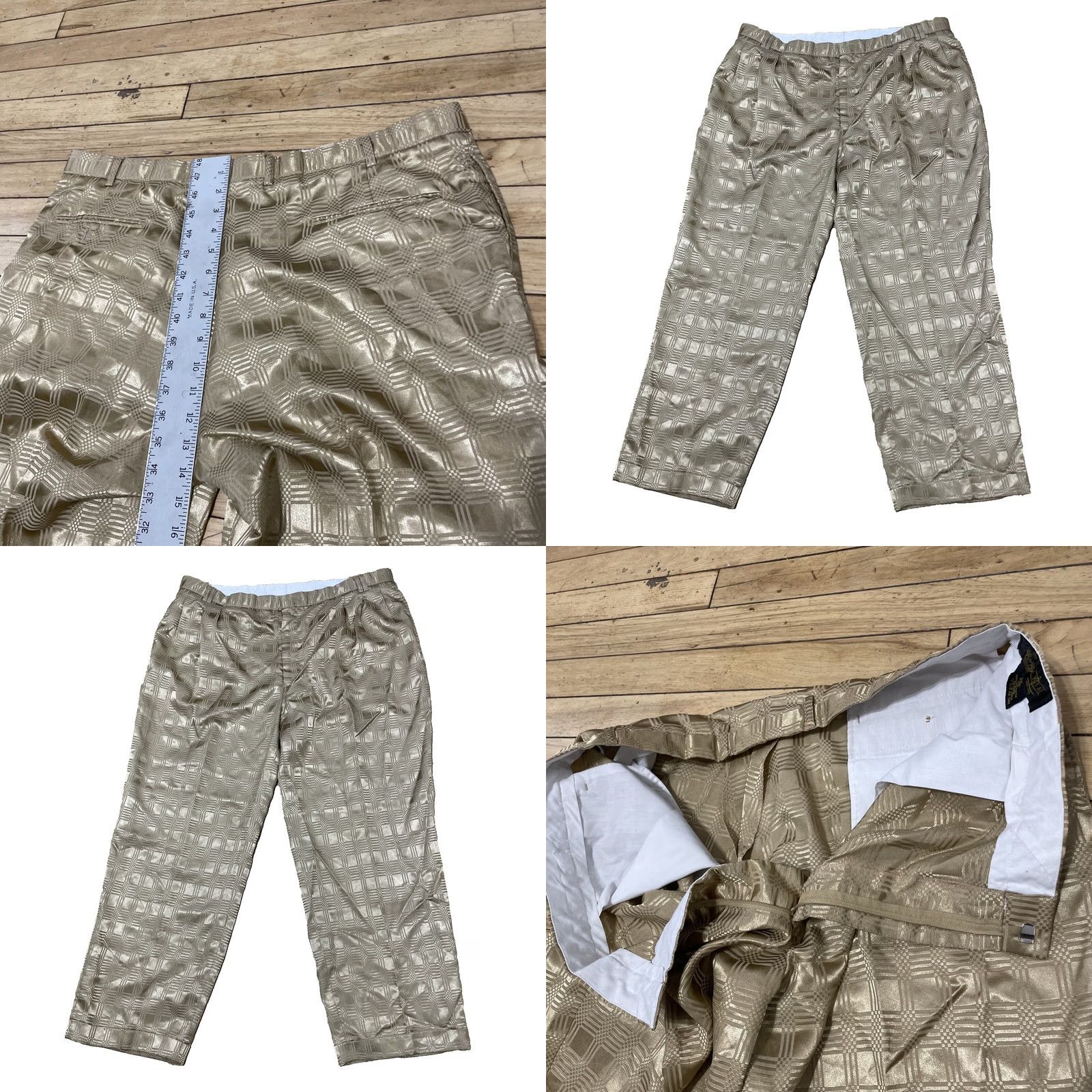 Vintage VINTAGE J.V J Vital Geometry Pleated Disco Pants Men 2XL 42 Geometric 40x30 XXL Brown Yellow Shiny Polyester Pants Mens Vintage disco Size US 40 / EU 56 - 9 Thumbnail
