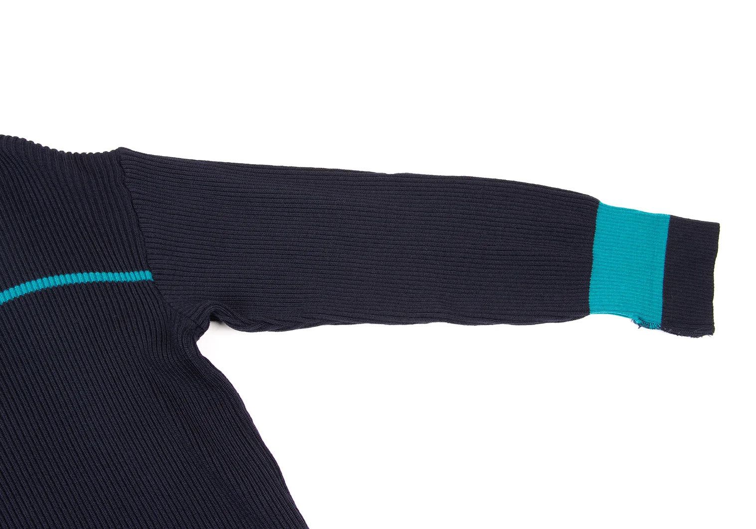 Issey Miyake Wool Ribbed Knit Sweater in Navy and Light Blue, Size M Size US M / EU 48-50 / 2 - 7 Thumbnail