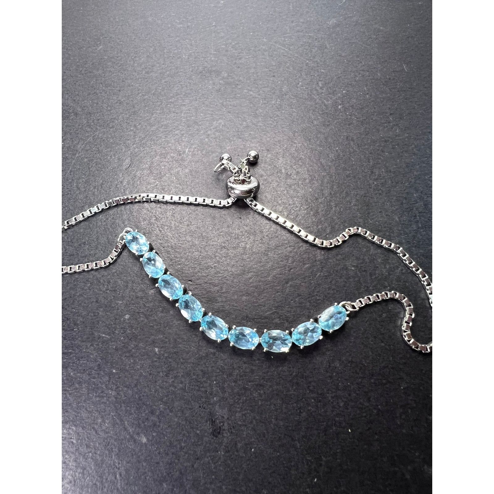 Other Blue Apatite Rhodium Over Sterling Silver Bolo Bracelet Size ONE SIZE - 1 Thumbnail