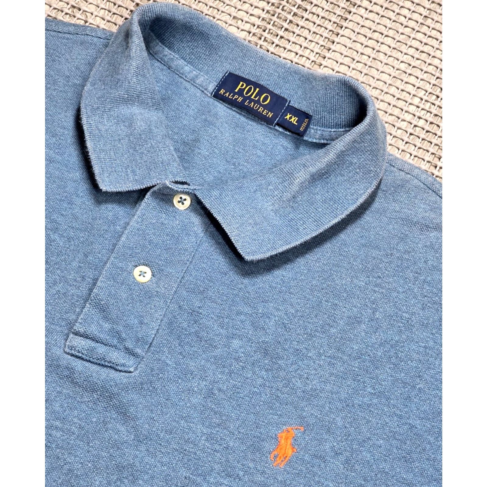 Polo Ralph Lauren Polo Ralph Lauren Polo Shirt Mens 2XL Blue Orange Pony Short Sleeve Pique Textured Size US XXL / EU 58 / 5 - 4 Thumbnail