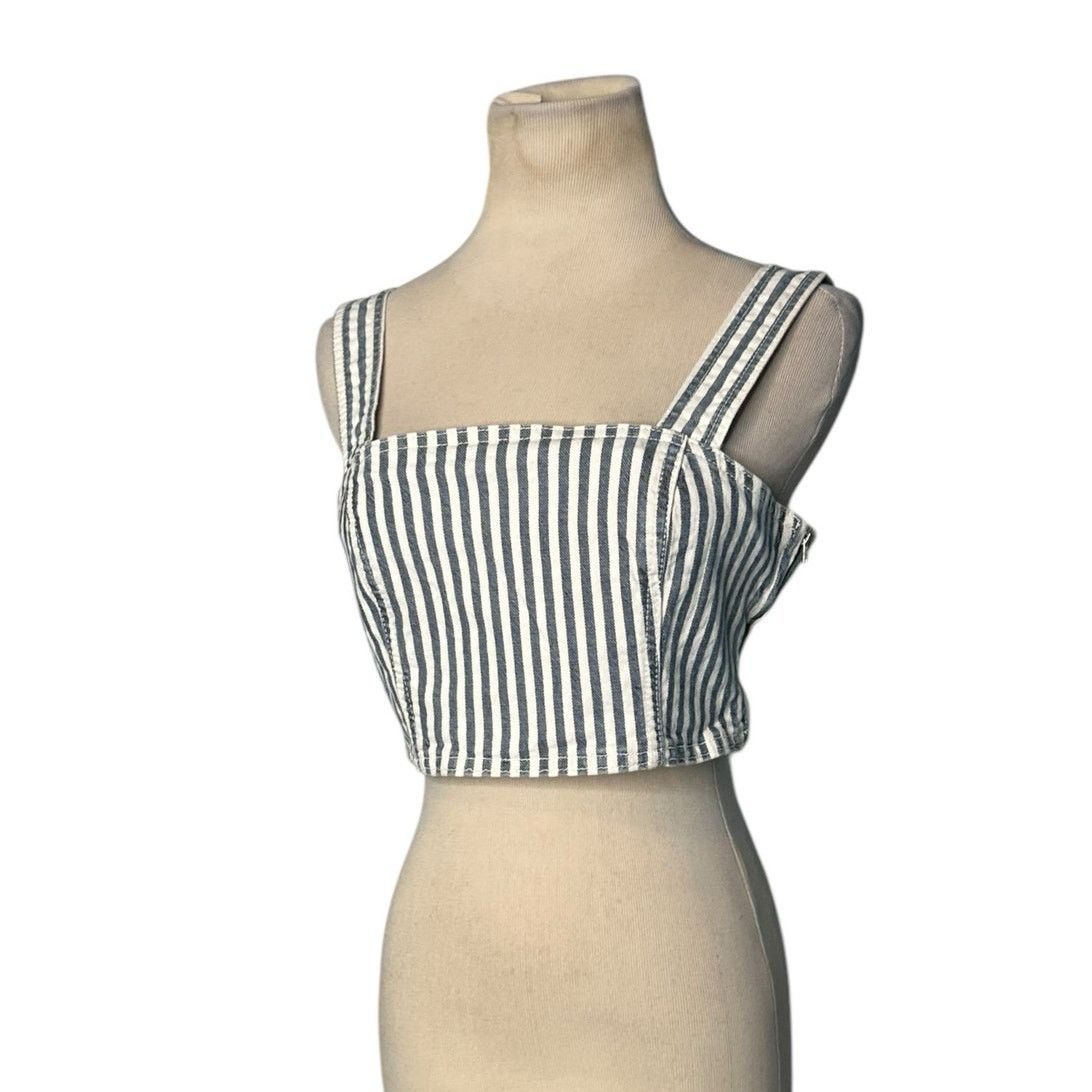 Zara Zara blue white denim strappy crop top size Small Size S / US 4 / IT 40 - 10 Thumbnail