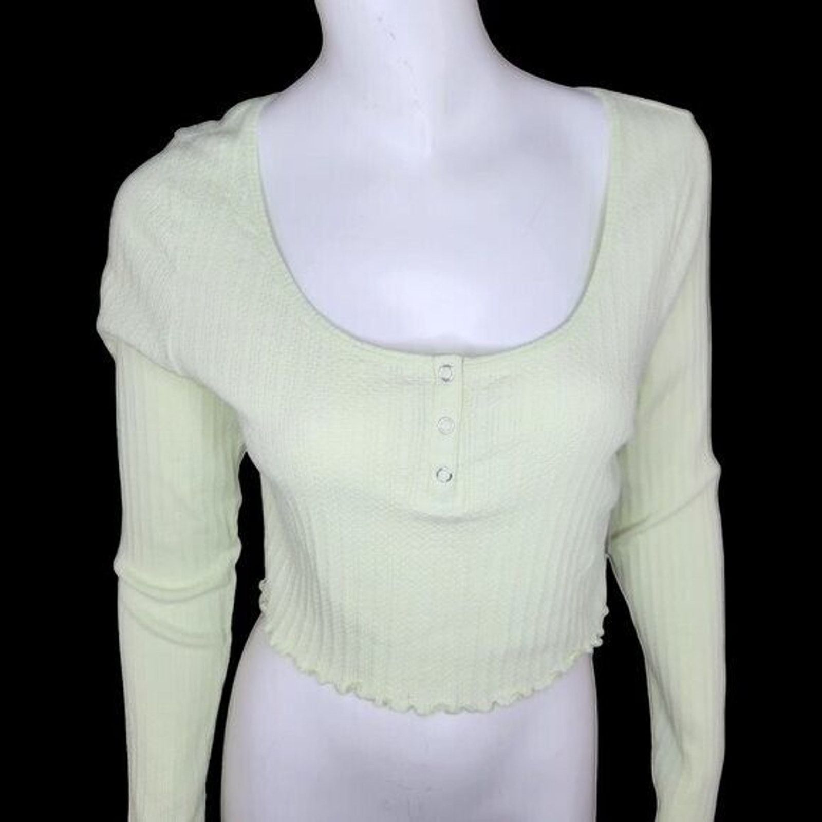 BP. BP Womens Medium Green Limecream Cropped Long Sleeve Size M / US 6-8 / IT 42-44 - 12 Thumbnail