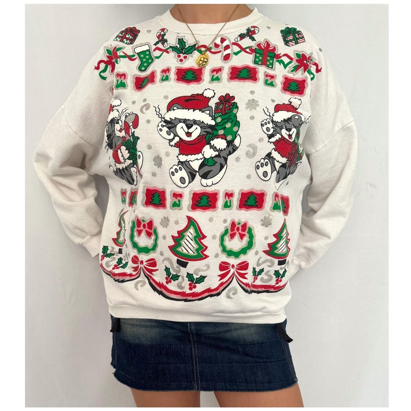Other 90s vintage festive kittens cats christmas pullover sweater Size S / US 4 / IT 40 - 1 Thumbnail