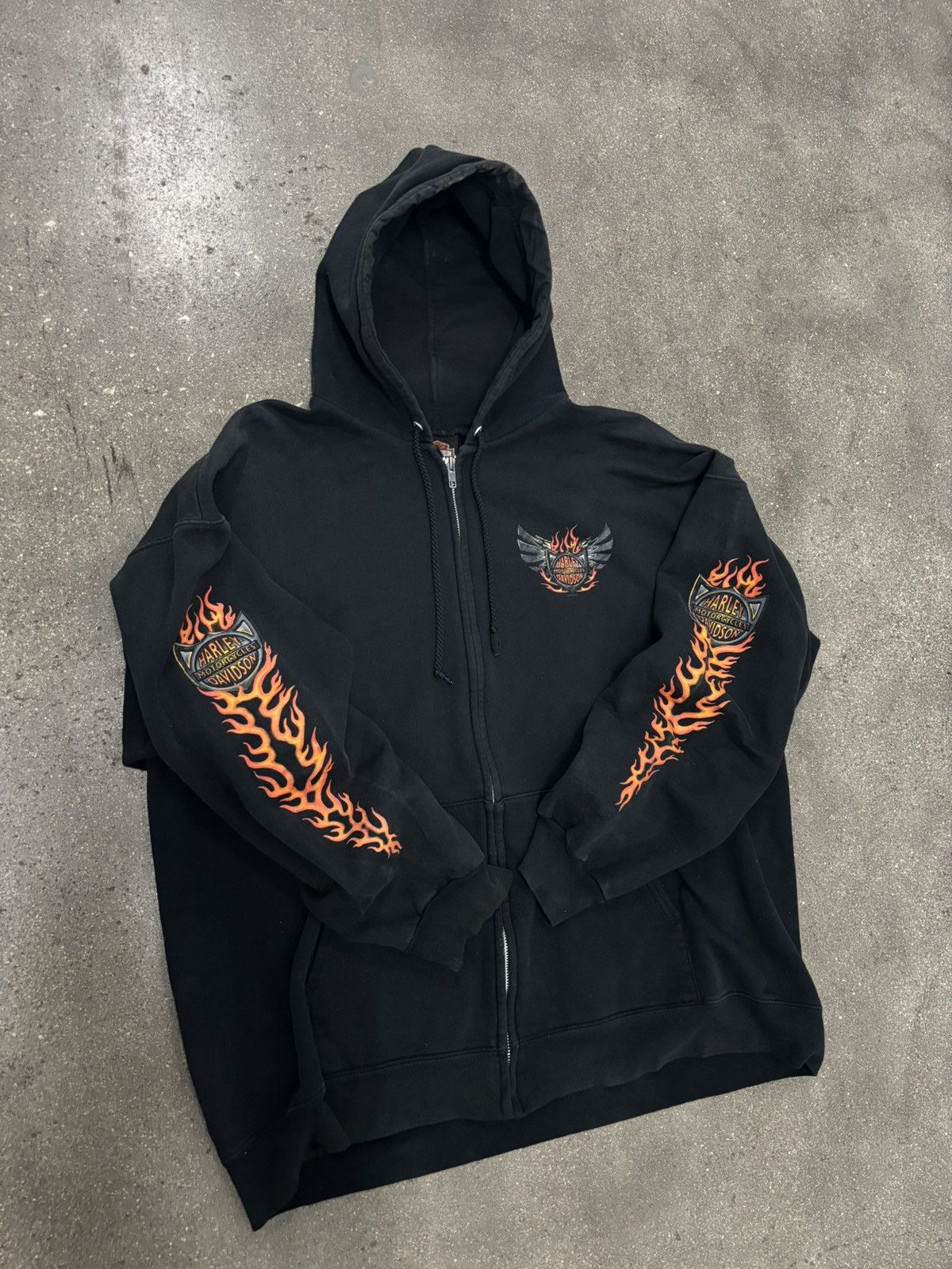 Harley Davidson 90s Vintage Harley Davidson Fire Sleeve Zip Up Hoodie Size US L / EU 52-54 / 3 - 2 Thumbnail