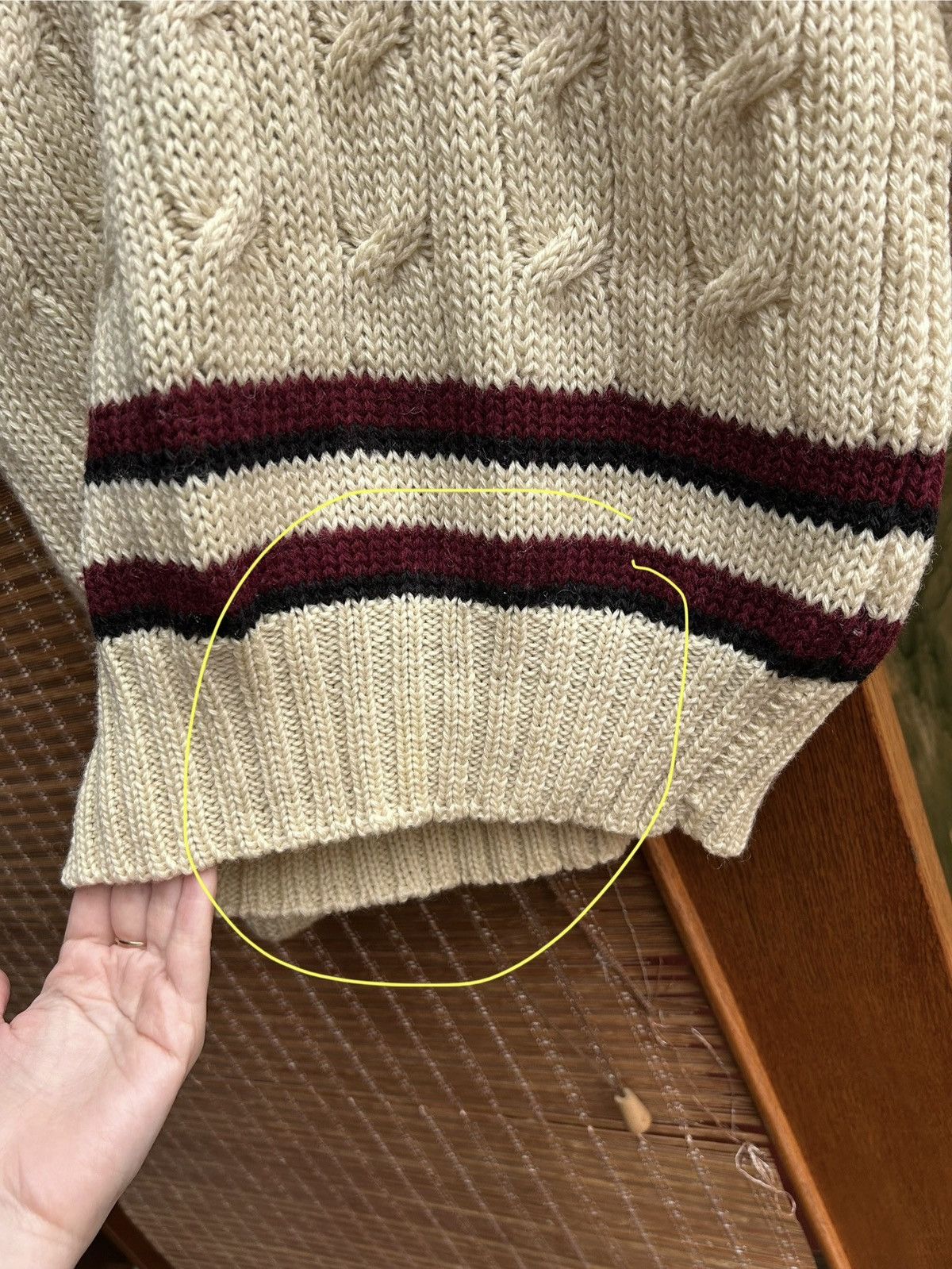 Vintage 40-50s Wool Cable Knit Varsity V-Neck Jumper T.C.Marsh & Son Size US L / EU 52-54 / 3 - 6 Thumbnail