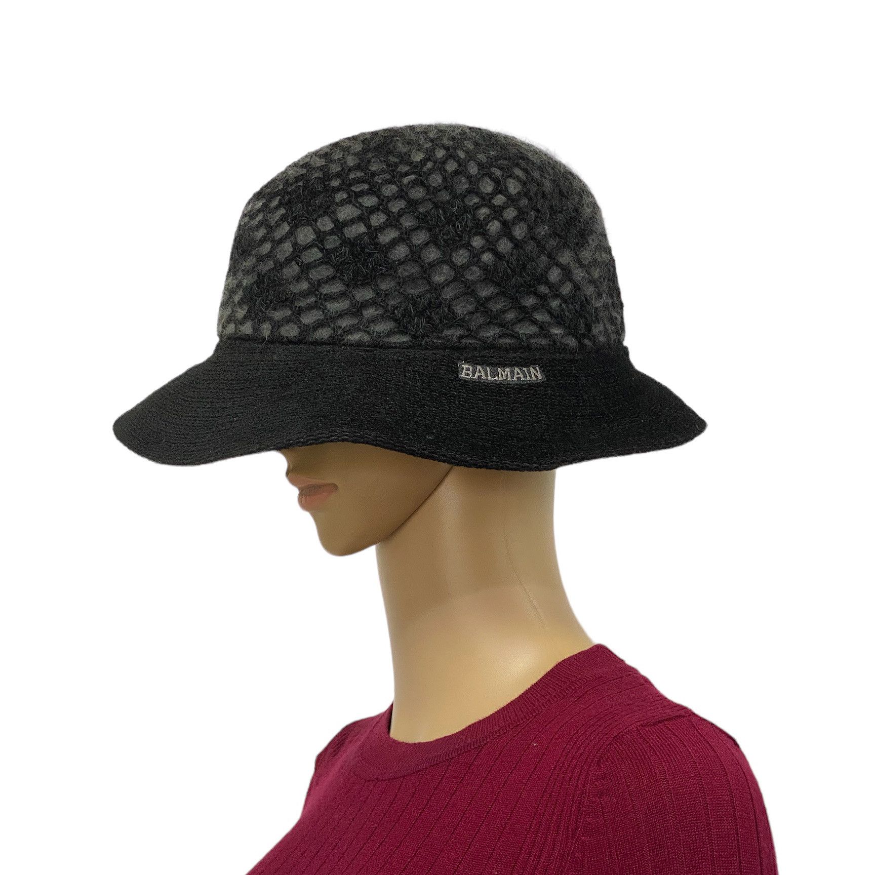 image of Balmain Paris Vintage Black Embroidered Bucket Hat, Men's
