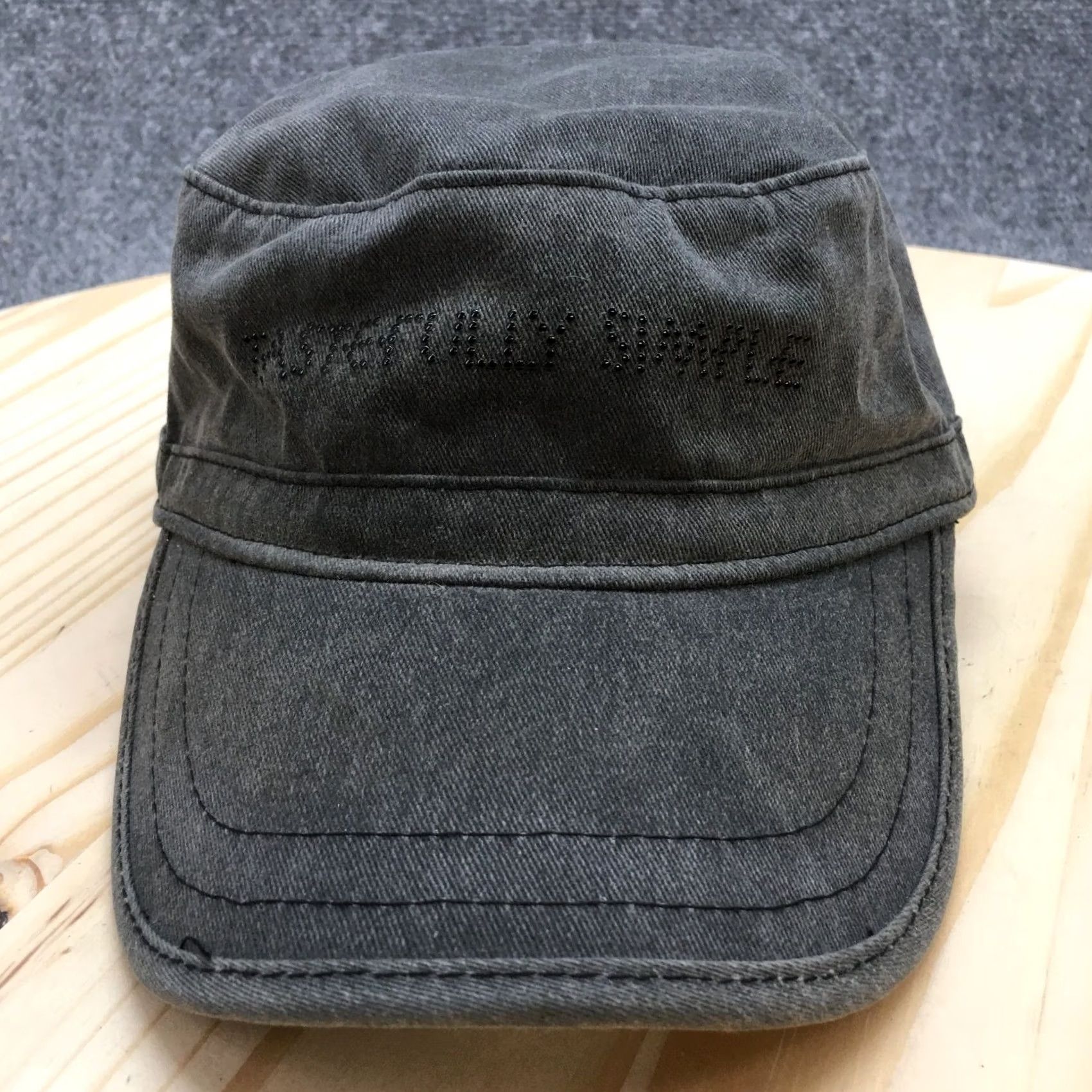 Vintage Simple Cap Womens One Size Gray Tastefully Army Adjustable Curved Brim Studded Size ONE SIZE - 2 Thumbnail