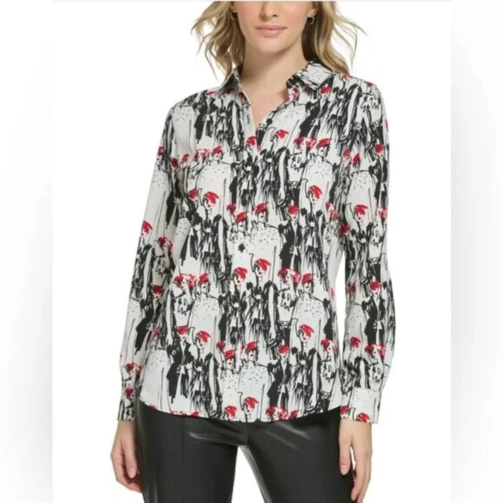 Karl Lagerfeld KARL LAGERFELD PARIS GIRLS SKETCH PRINT BUTTON UP BLOUSE Size XXL / US 16-18 / IT 52-54 - 1 Thumbnail