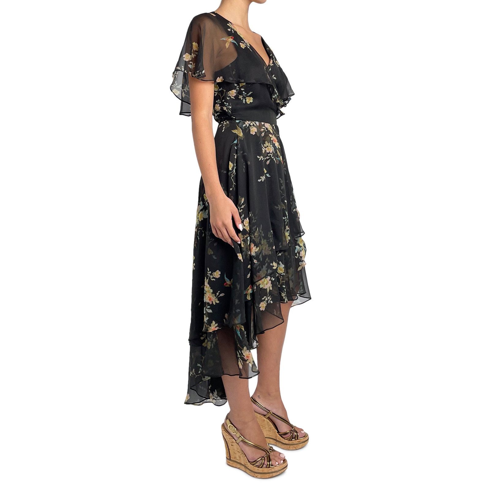 Zimmermann Black with Floral Midi Wrap Dress Size S / US 4 / IT 40 - 3 Thumbnail