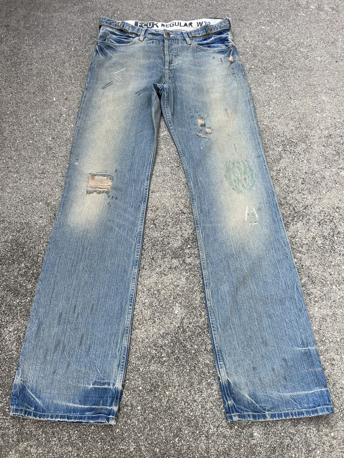 Vintage Vintage 2000s FCUK Dirty Muddy Blue Denim Jeans | Grailed