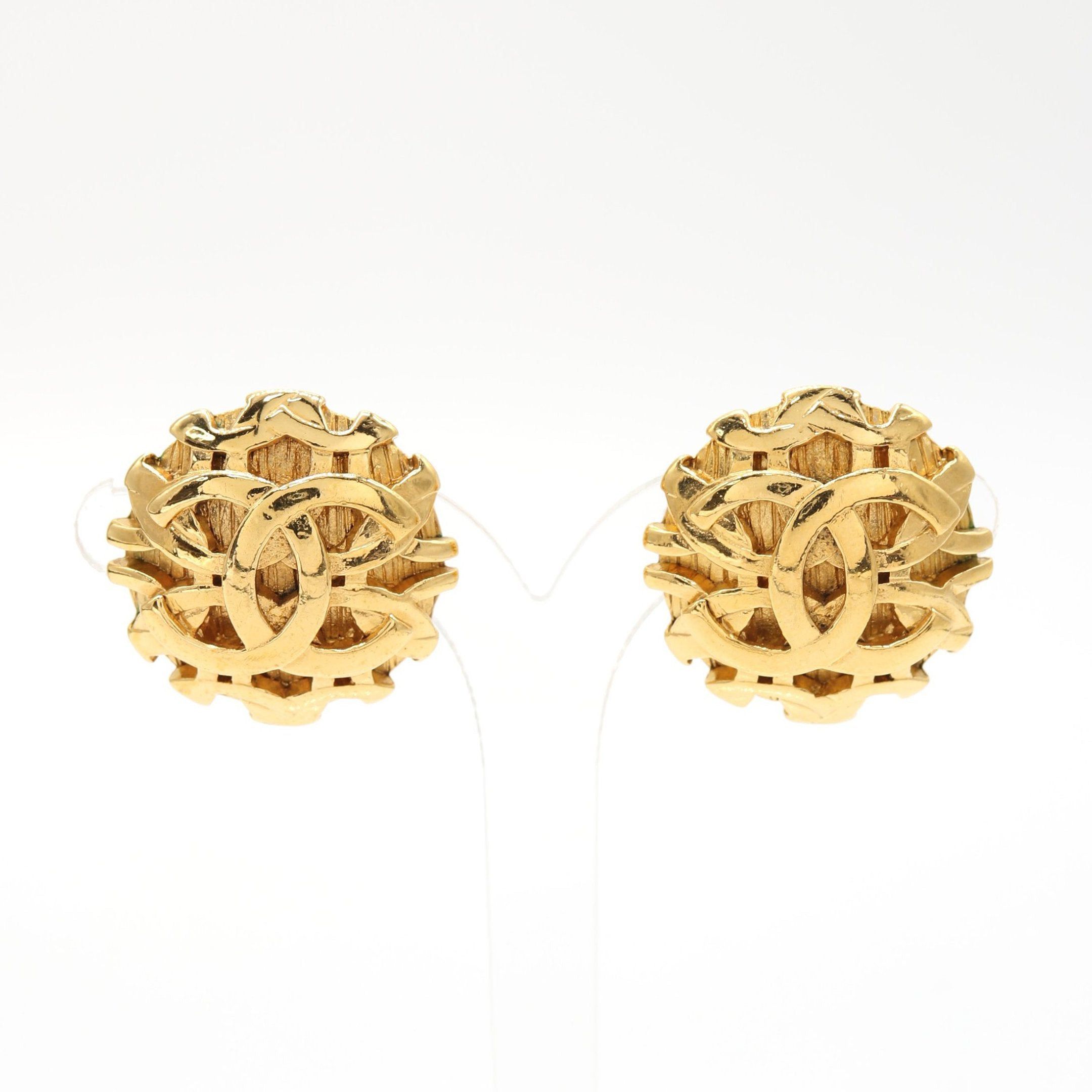 image of Chanel Coco Mark Earrings Gp Gold 93A, Women's