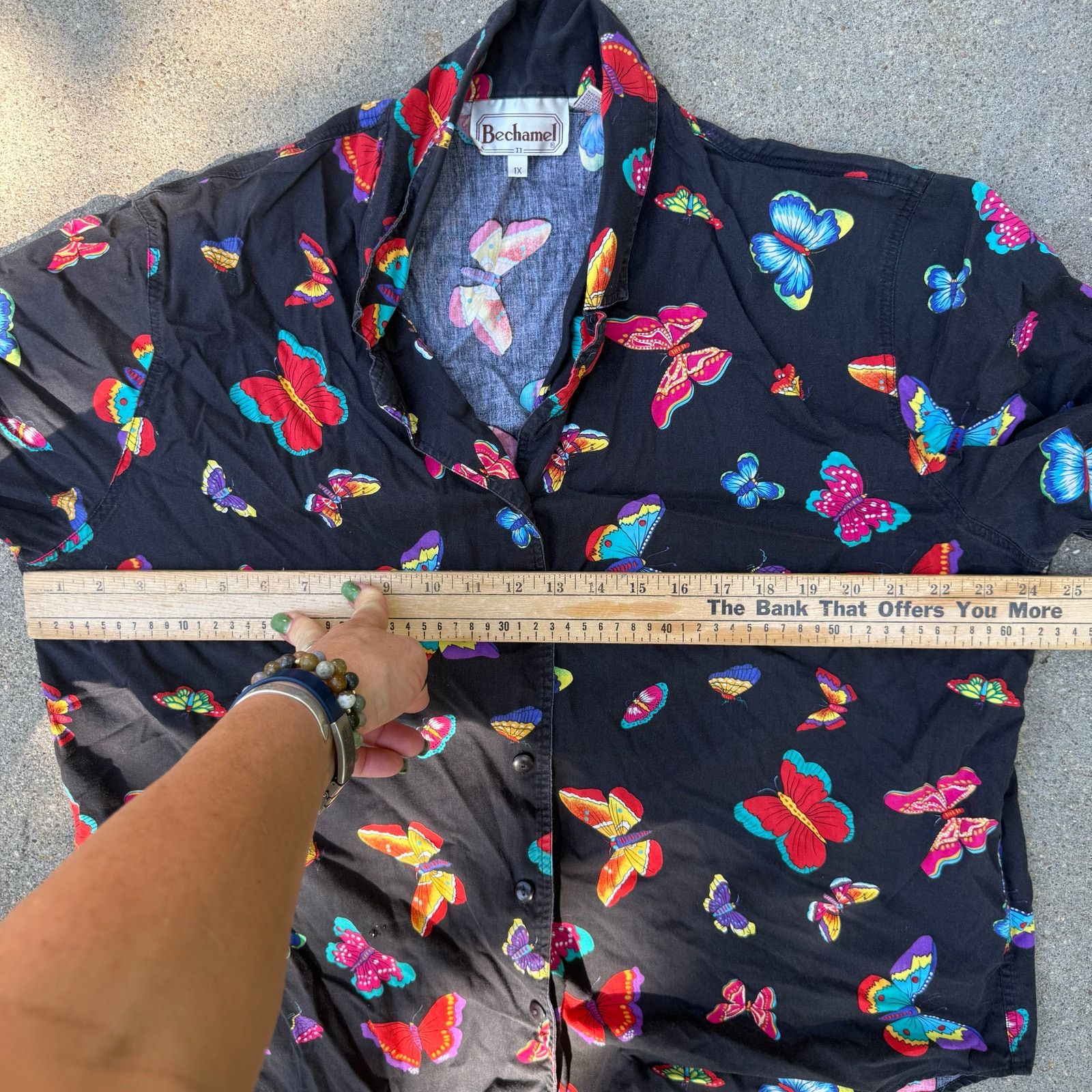 Vintage Butterfly All Over Print Button Up Blouse Shorts Set 1X Size XL / US 12-14 / IT 48-50 - 8 Thumbnail