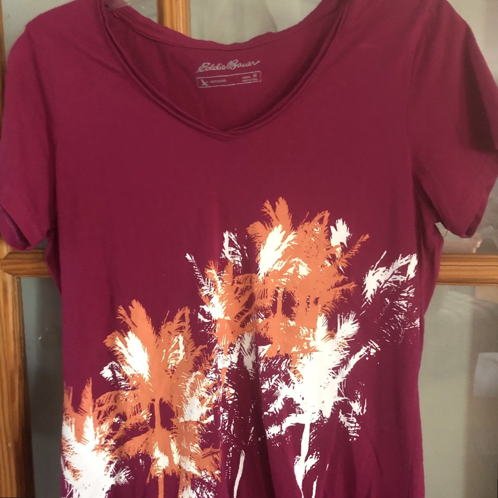 Eddie Bauer Eddie Bauer T-Shirt Womens Short Sleeve Round Neck Pullover Knit 100% Cotton Medium Multicolor Floral Palm Trees Size M / US 6-8 / IT 42-44 - 2 Thumbnail