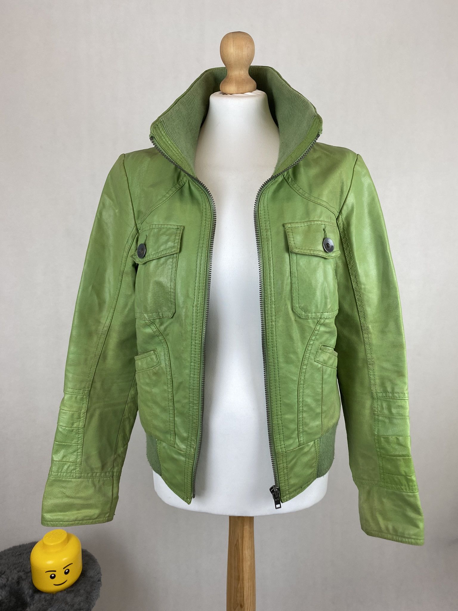 Genuine Leather × Members Only real leather jacket green lemon big collar avant garde Size M / US 6-8 / IT 42-44 - 5 Thumbnail