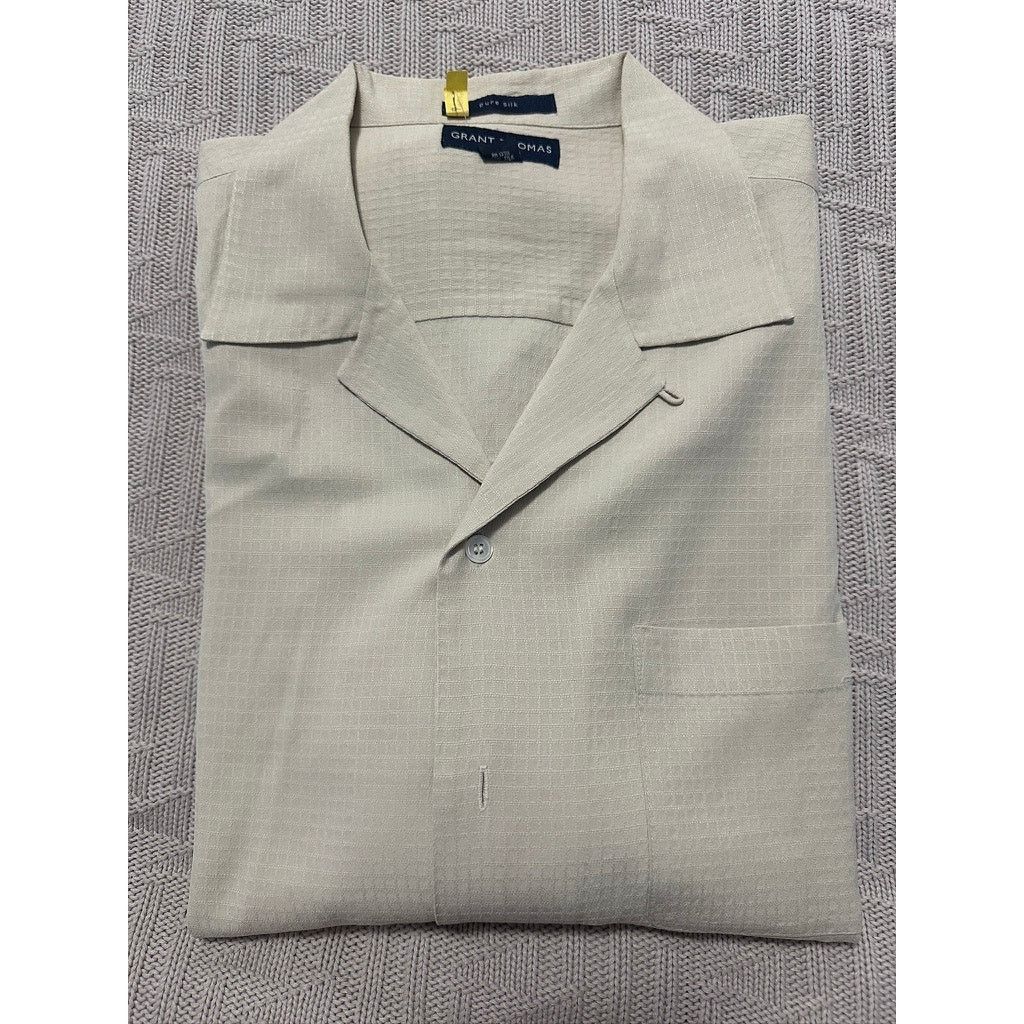Grant Thomas Grant Thomas cream textured silk short sleeve button down Size US L / EU 52-54 / 3 - 1 Thumbnail