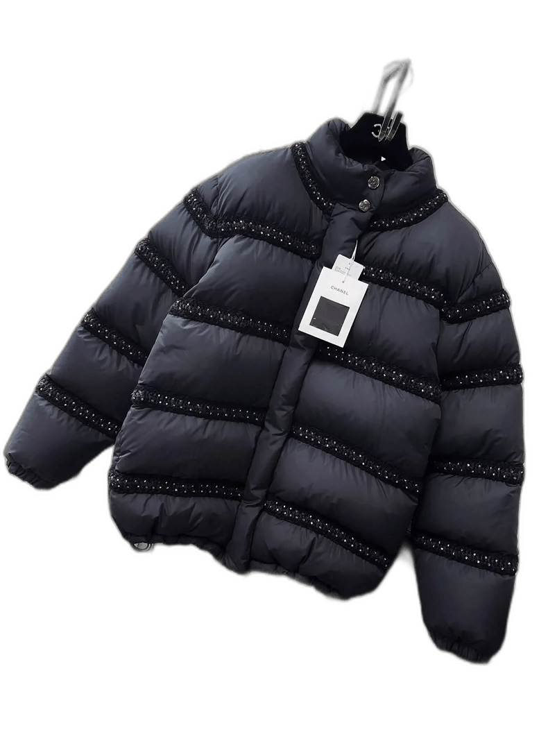 Chanel Black Padded Snow Jacket with Rhinestones
