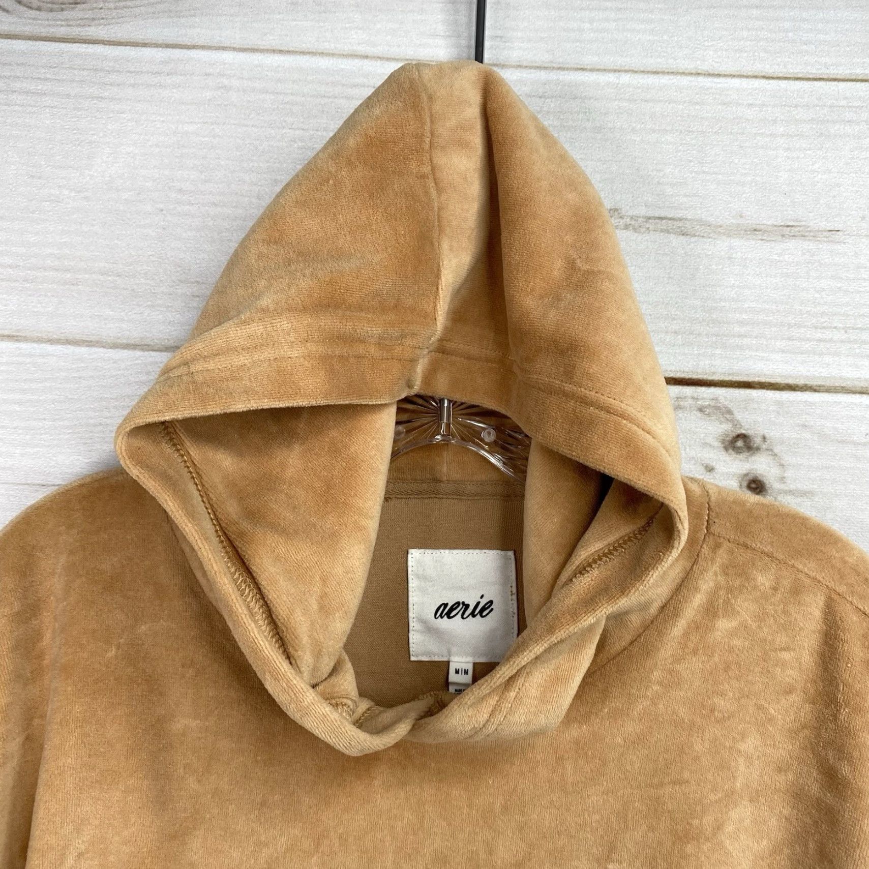 Vintage Aerie Hoodie M Brown Tan Velour Velvet Pullover Oversized 90s Womens Sweatshirt Winter Fall Spring Large Hoodie Size M / US 6-8 / IT 42-44 - 3 Thumbnail