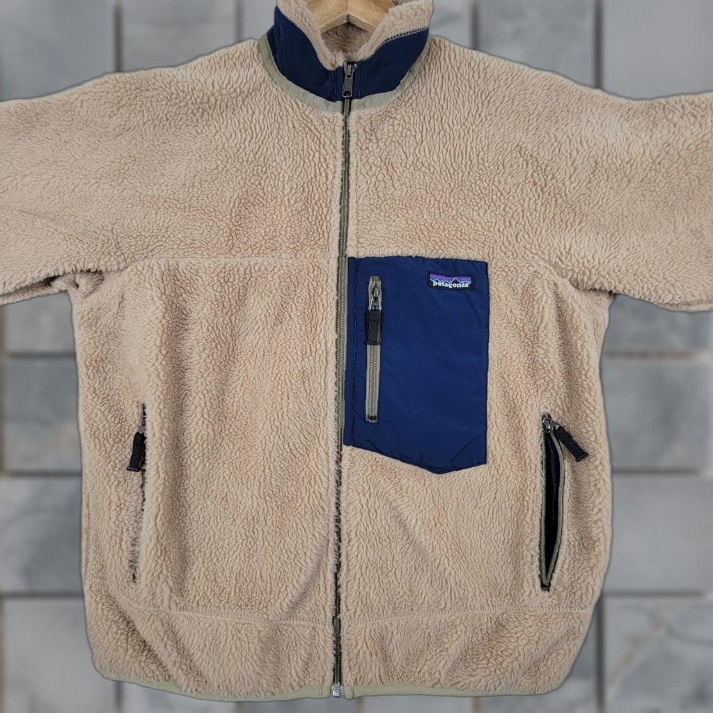 Patagonia Patagonia Jacket Mens M Beige Blue Retro X Rare Sherpa Deep Pile Fleece Zip Windbreaker Zip Pockets Logo Casual Travel Outdoor 90s Womens? Size US M / EU 48-50 / 2 - 1 Thumbnail