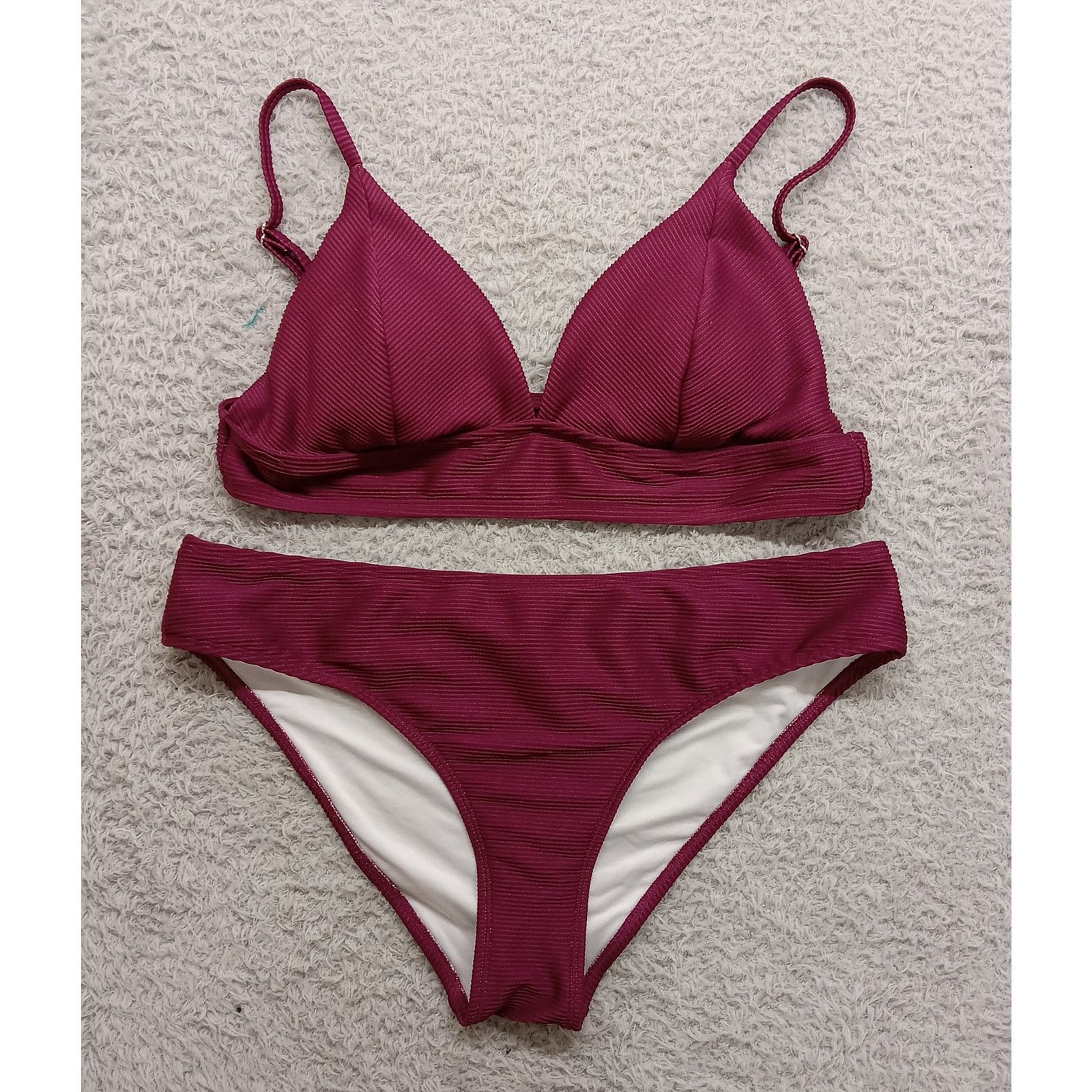& Other Stories Cupshe 2Pc Swimwear Women's L Ribbed Adjustable Burgundy Size ONE SIZE - 1 Thumbnail