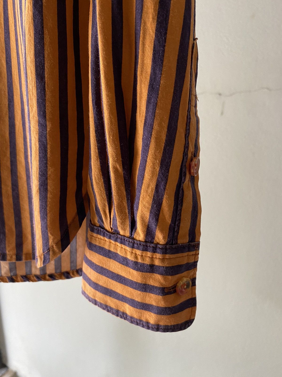 mercibeaucoup mercibeaucoup Orange & Navy Striped Mandarin Collar Shirt Size M / US 6-8 / IT 42-44 - 13 Thumbnail